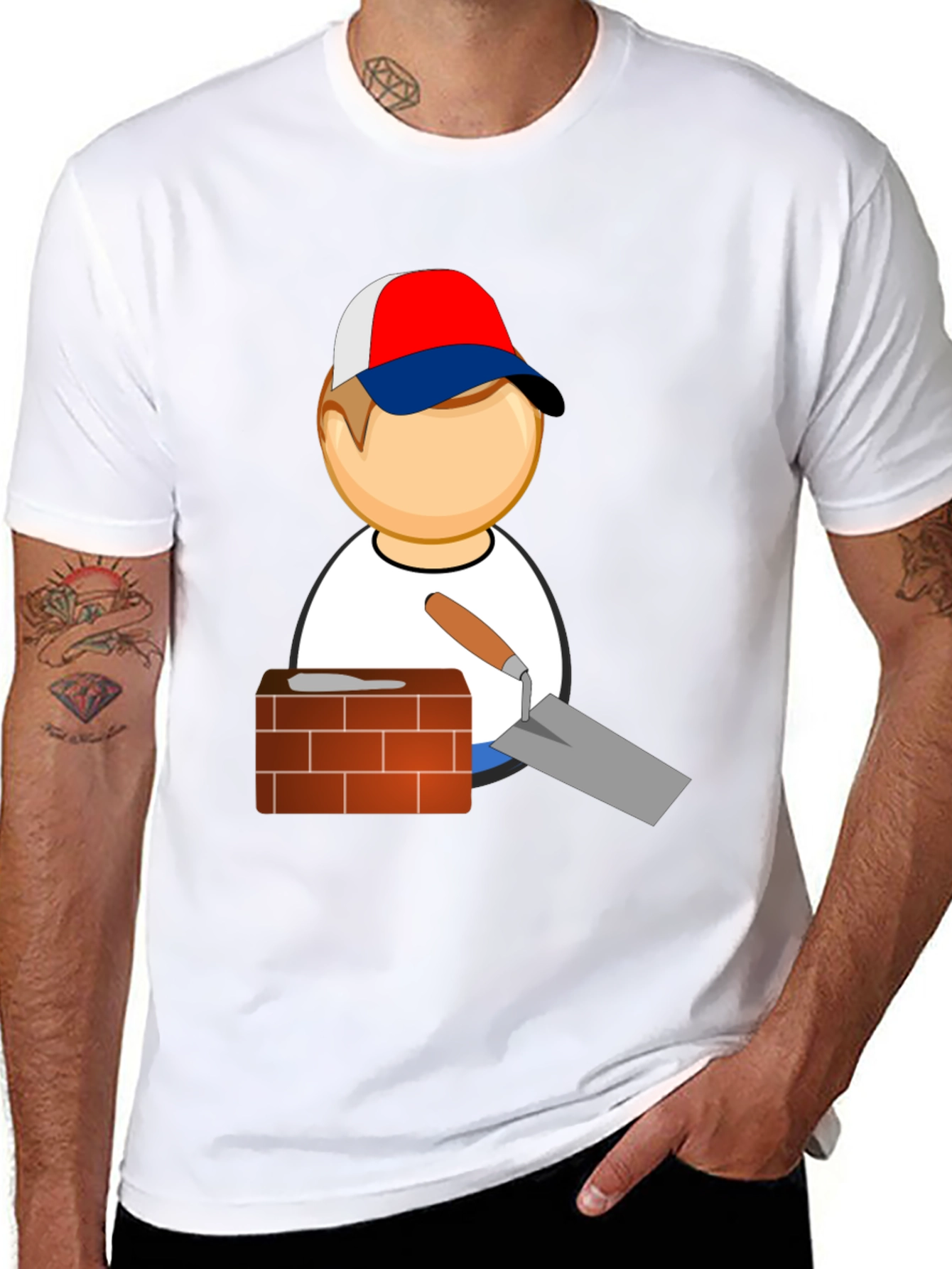 Bricklayer Cartoon Black T-Shirt