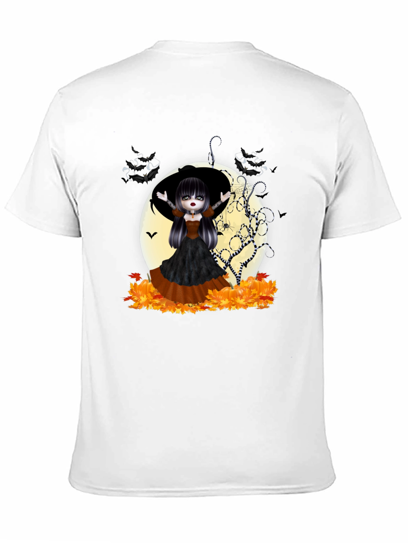 Halloween Witch Girl Graphic Tee - Black