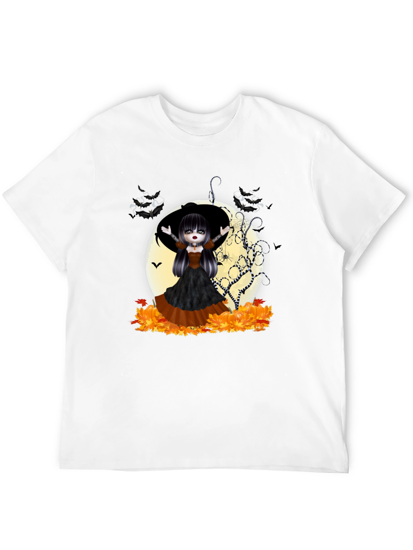 Halloween Witch Girl Graphic Tee - Black