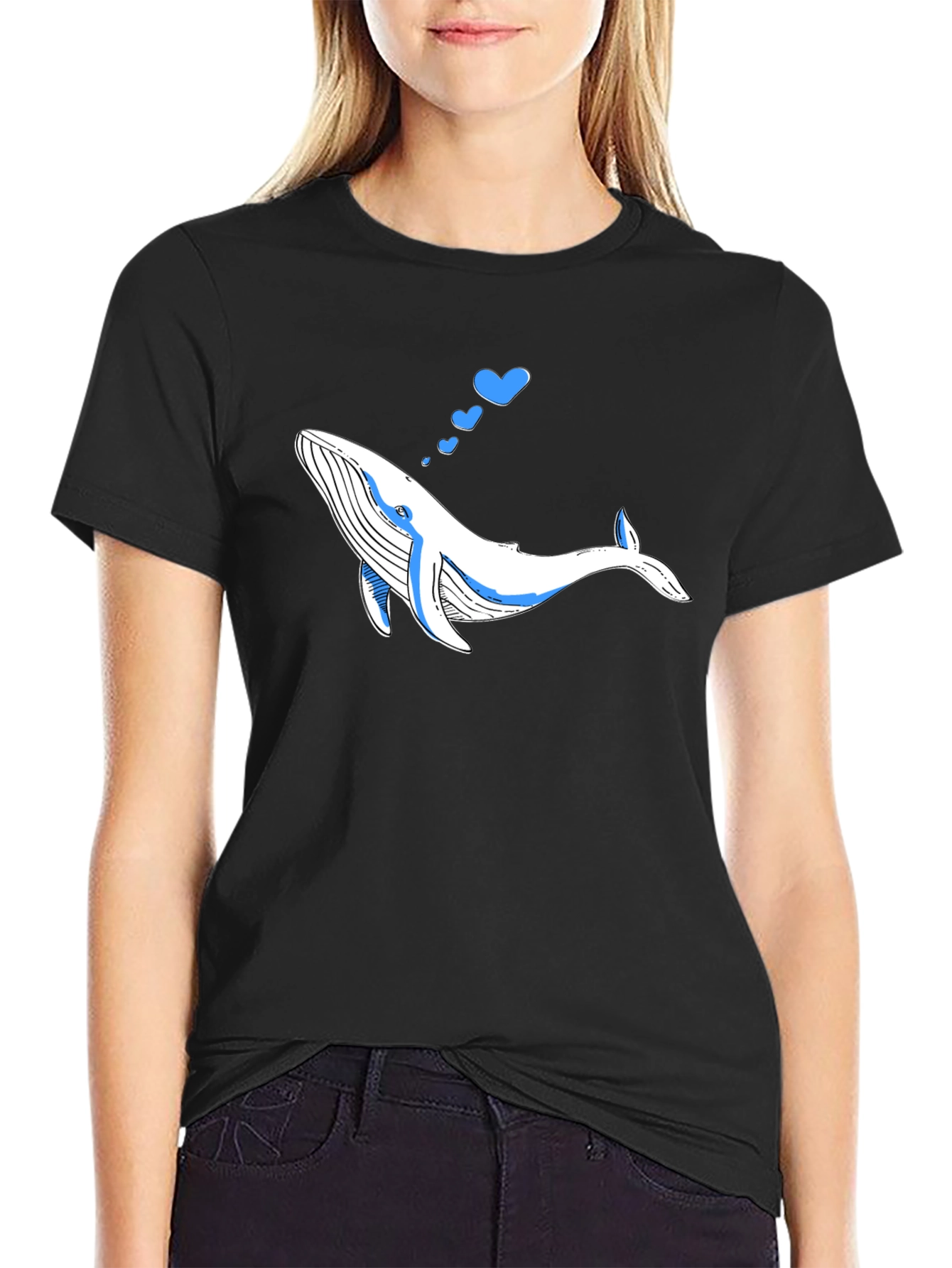 Whale Love Graphic Black T-Shirt