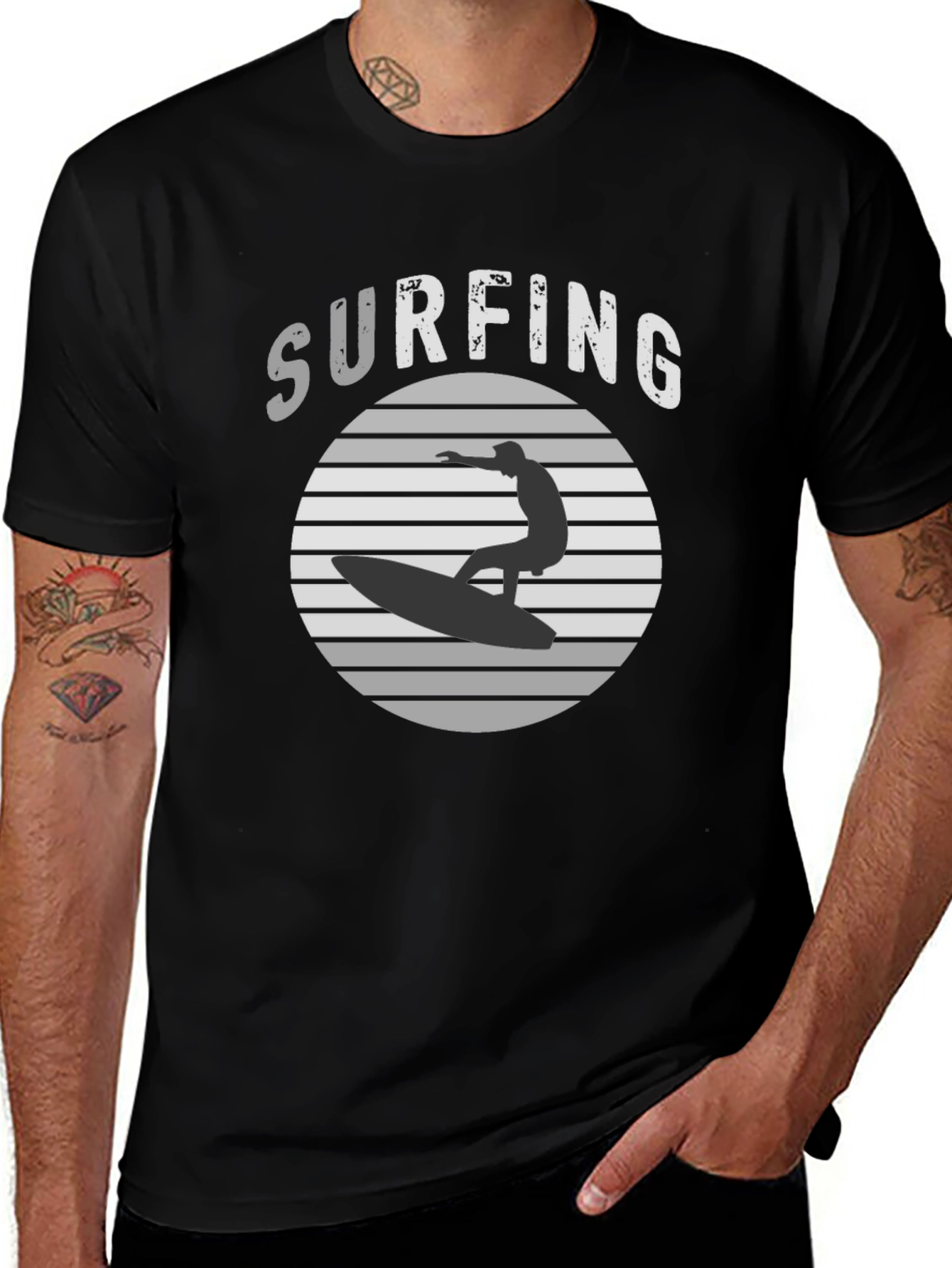 Surfing Silhouette Graphic Tee - Black