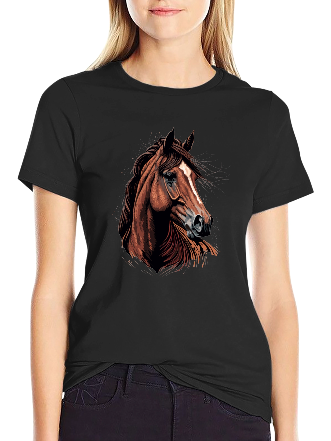 Horse Graphic Print Black T-Shirt