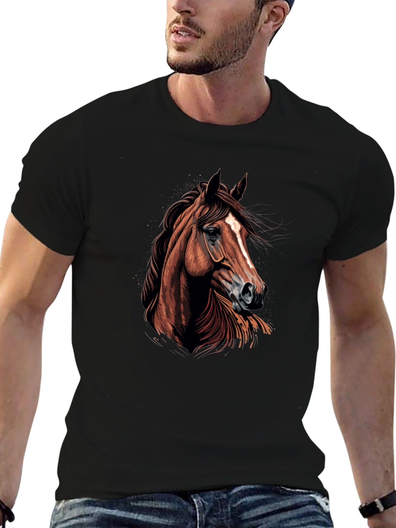 Horse Graphic Print Black T-Shirt
