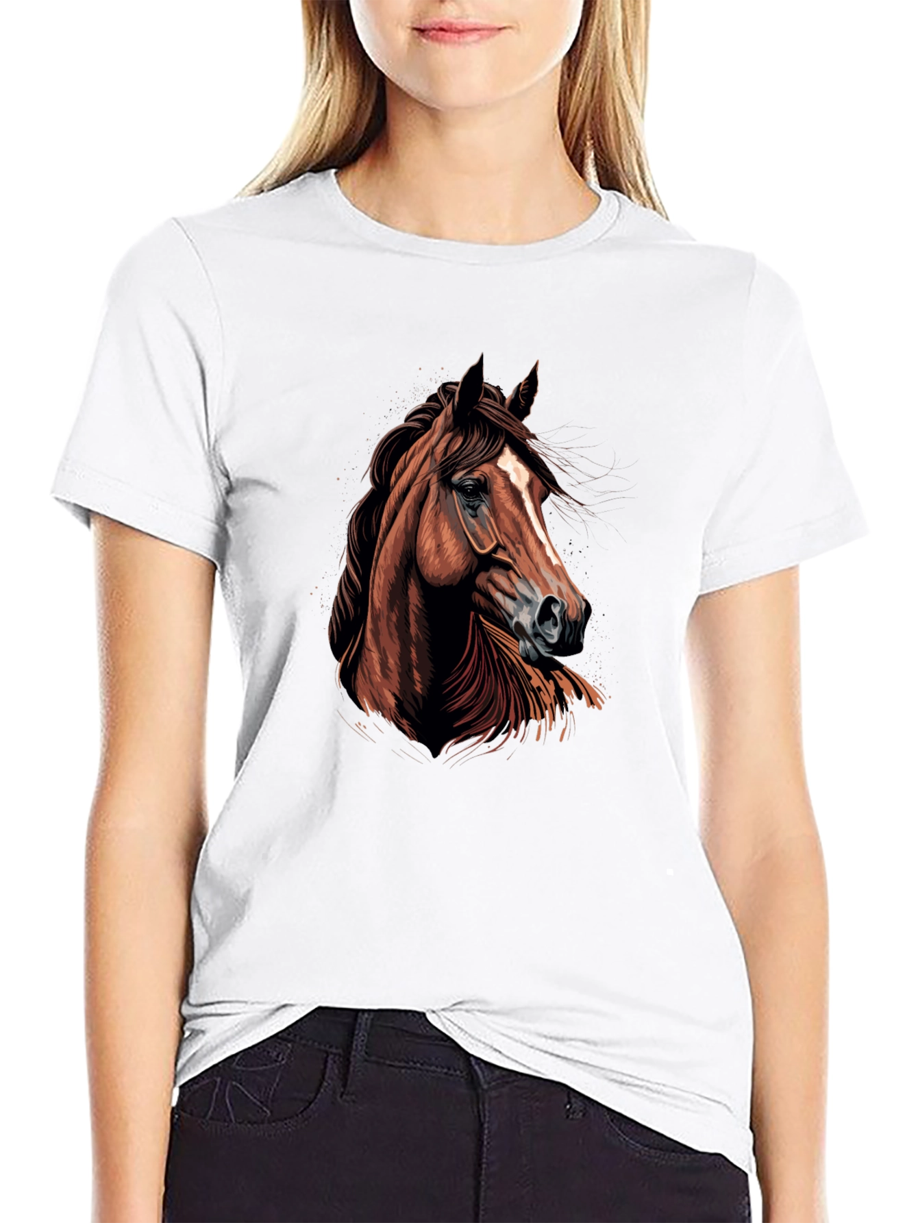 Horse Graphic Print Black T-Shirt