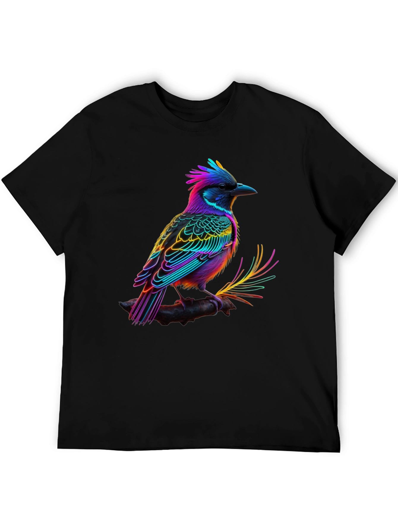 Neon Bird Graphic Tee - Vibrant Black T-Shirt