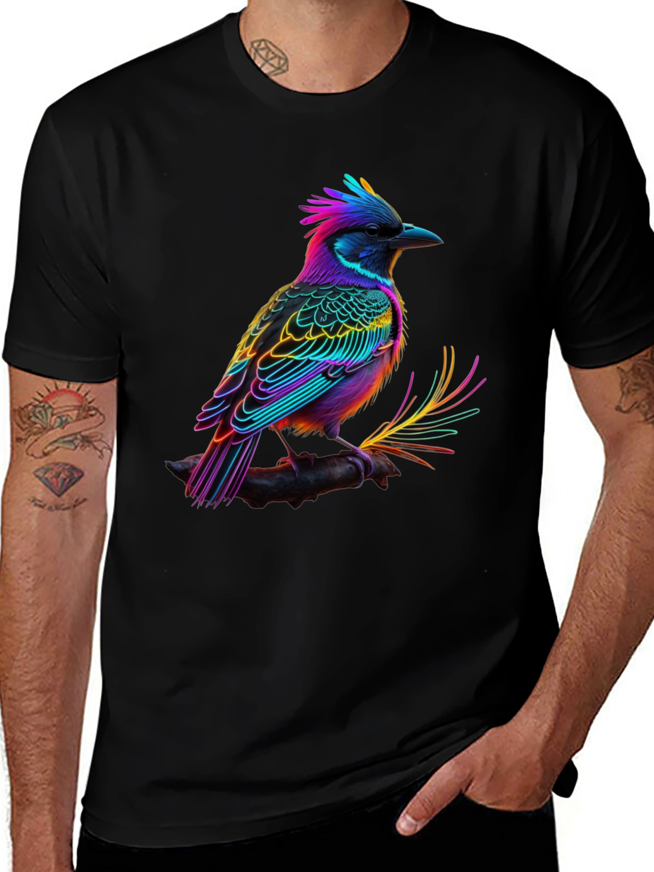 Neon Bird Graphic Tee - Vibrant Black T-Shirt