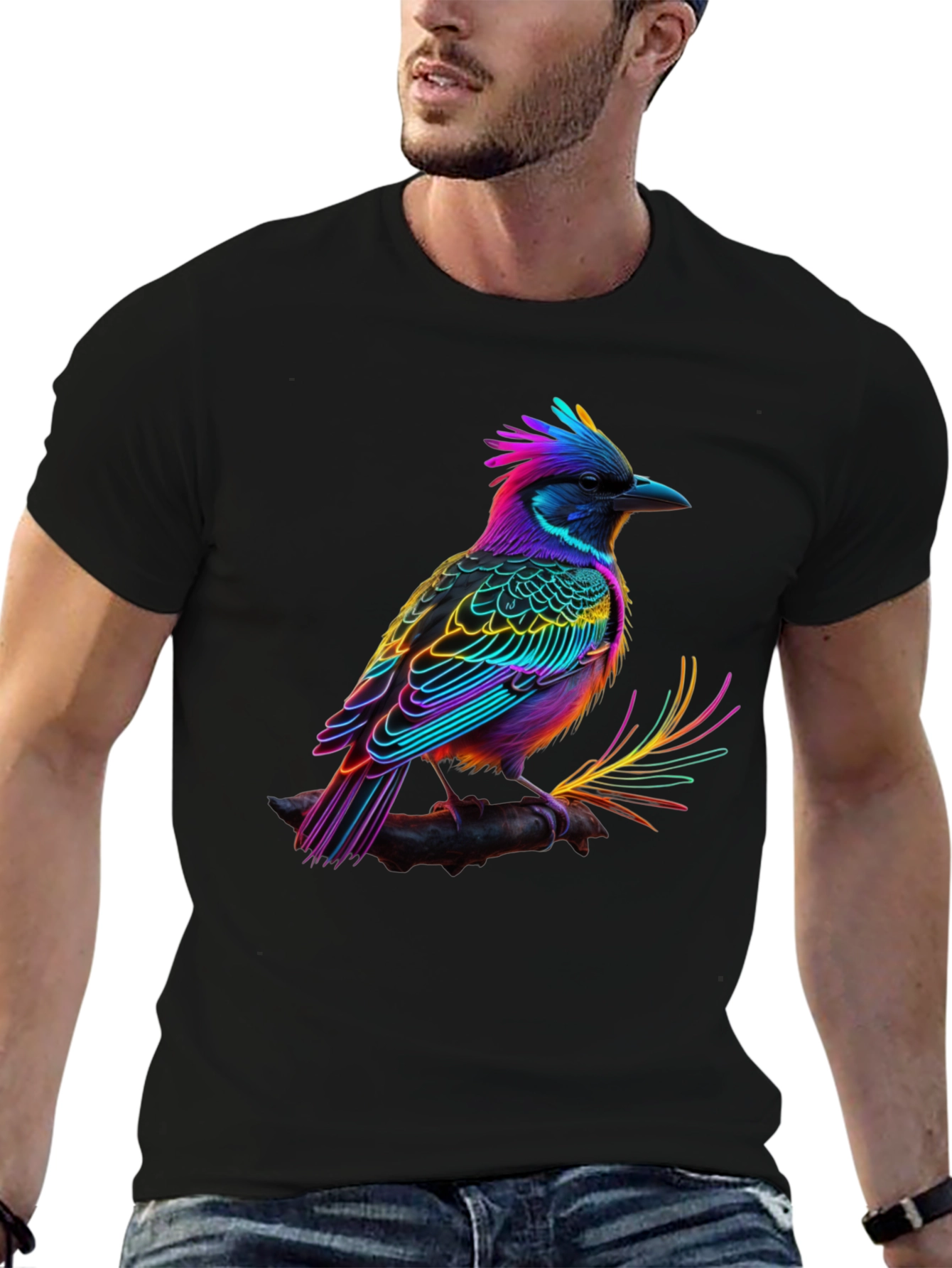 Neon Bird Graphic Tee - Vibrant Black T-Shirt