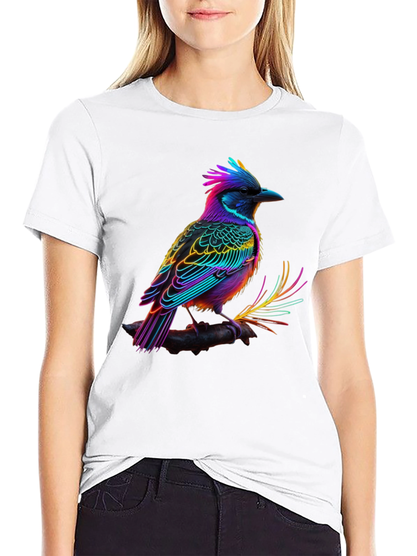 Neon Bird Graphic Tee - Vibrant Black T-Shirt