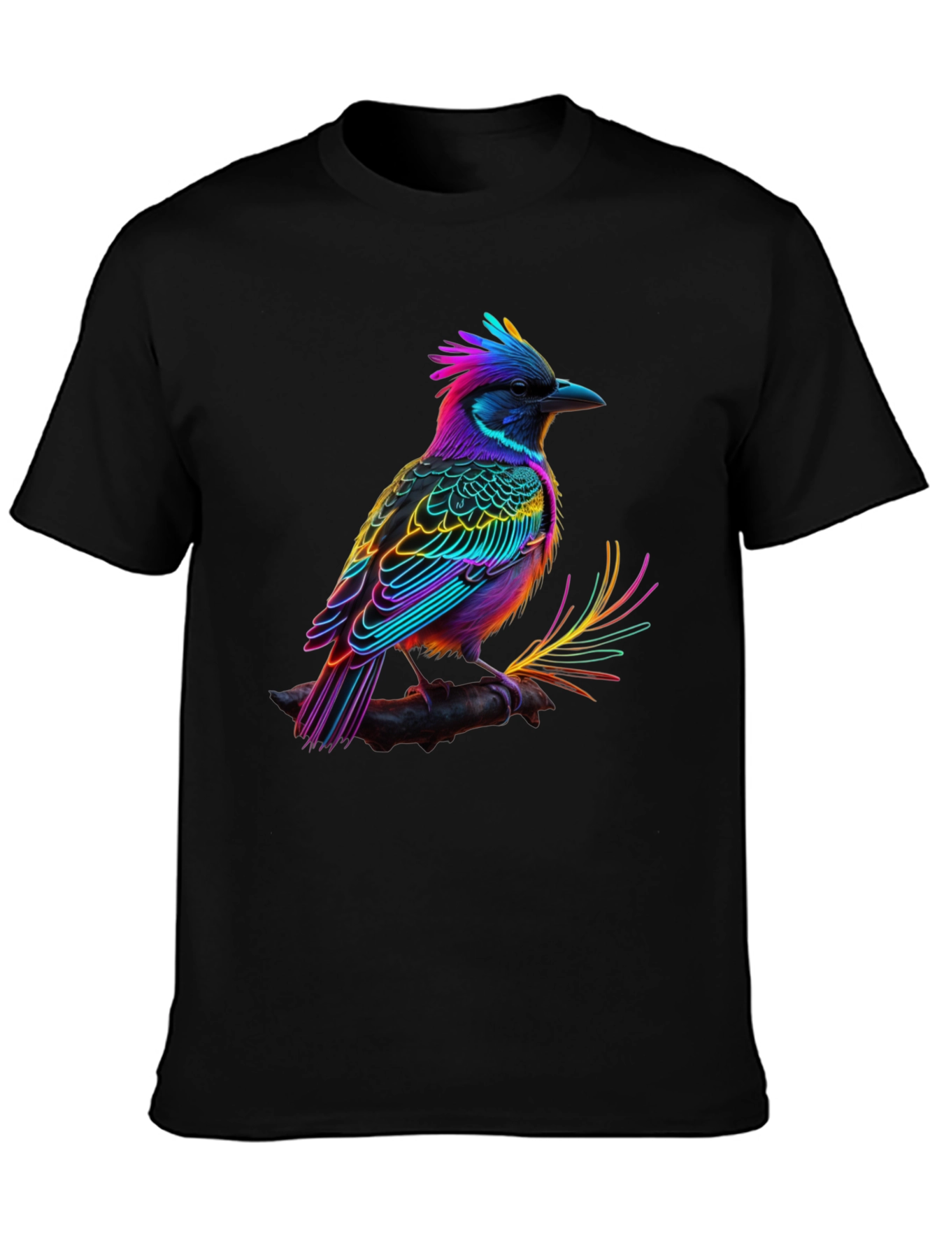 Neon Bird Graphic Tee - Vibrant Black T-Shirt