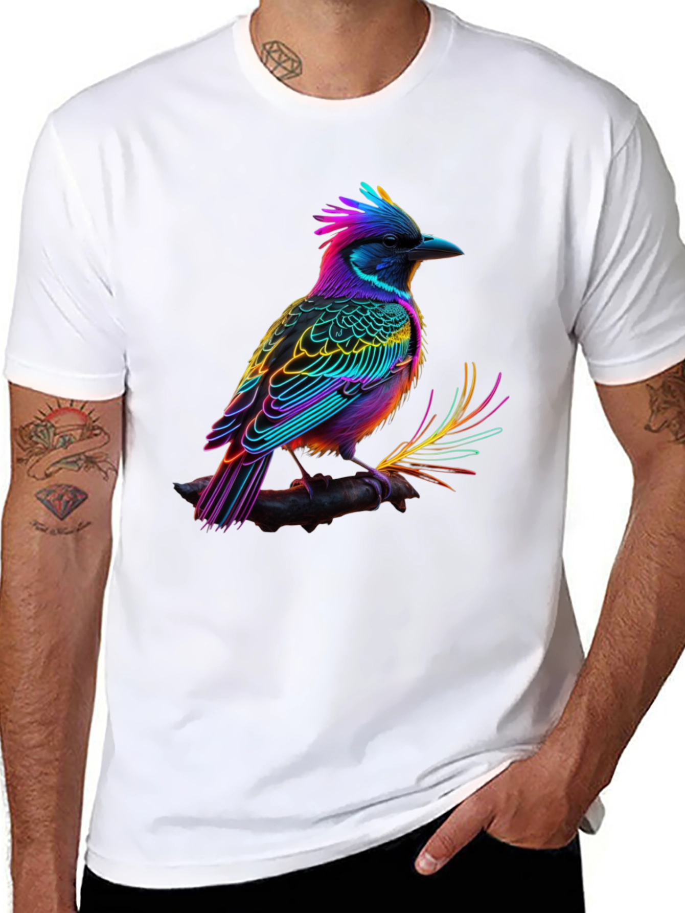 Neon Bird Graphic Tee - Vibrant Black T-Shirt