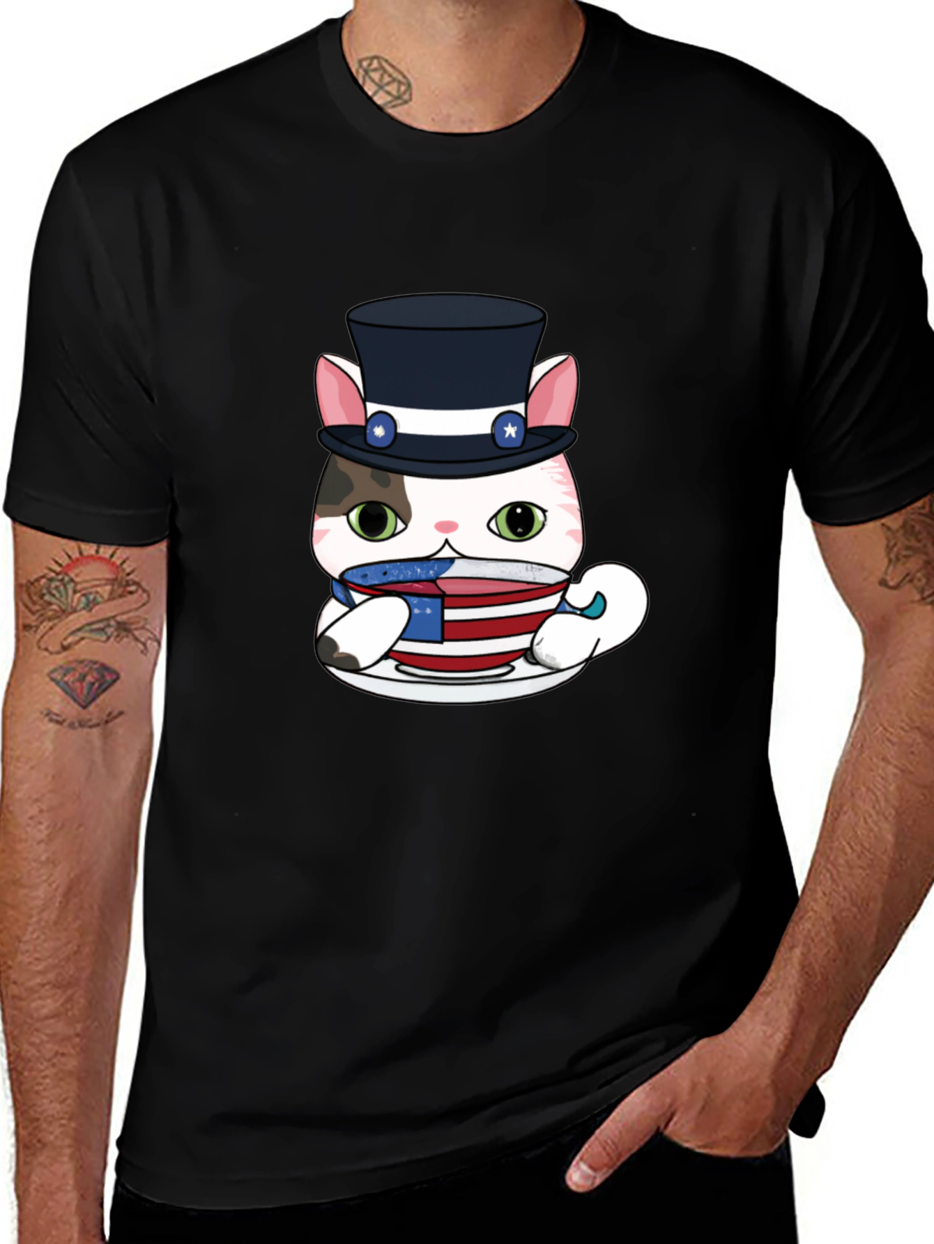 Patriotic Cat T-Shirt - Uncle Sam Style