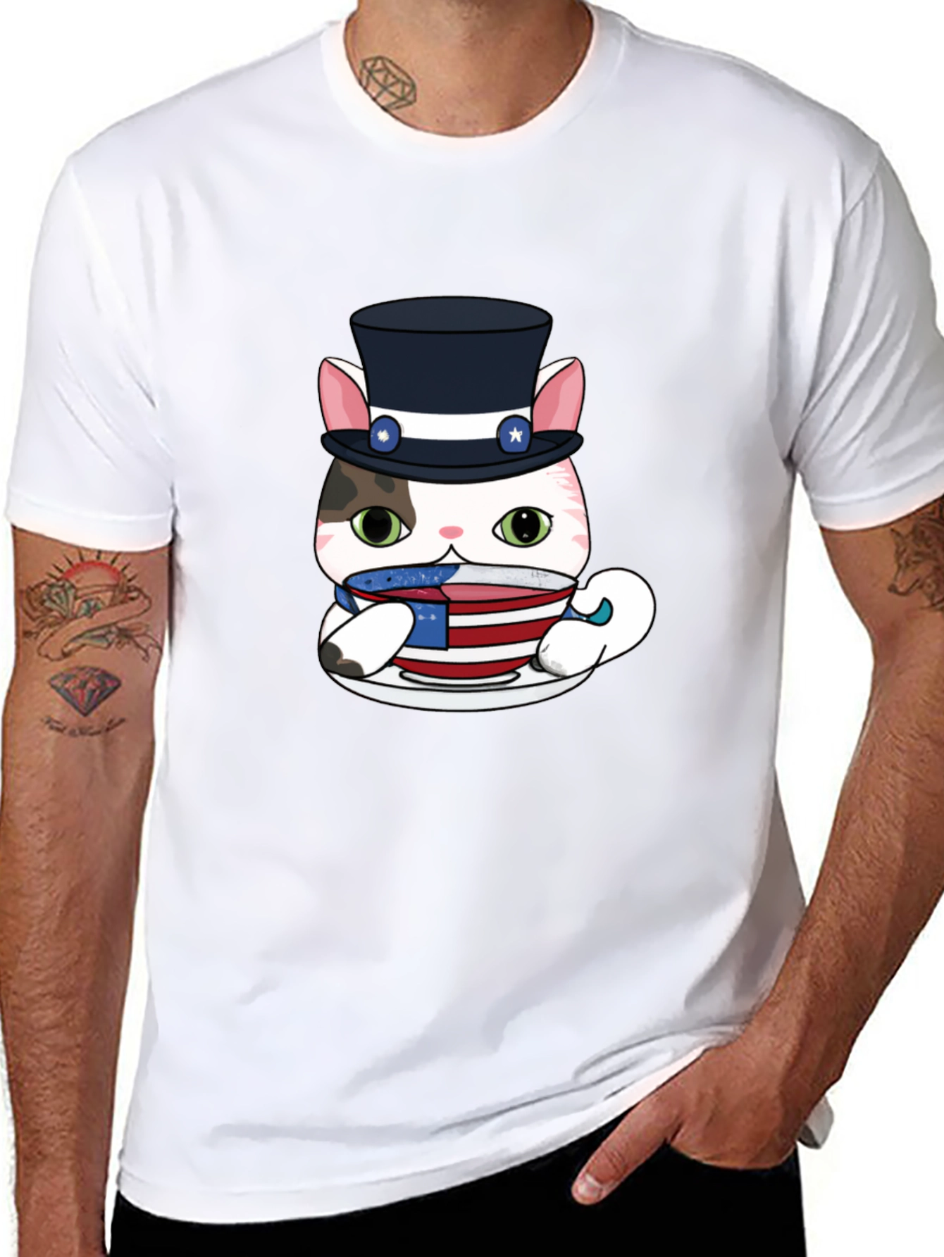 Patriotic Cat T-Shirt - Uncle Sam Style
