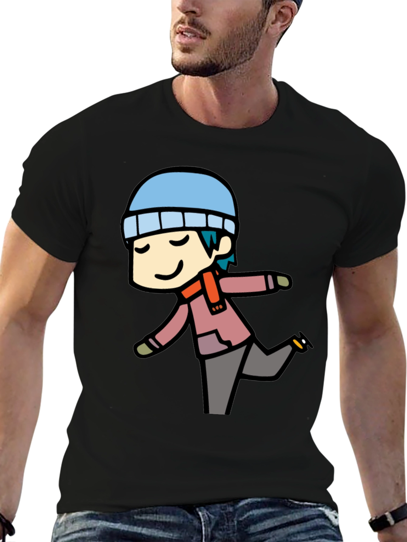Cartoon Skater Black Tee