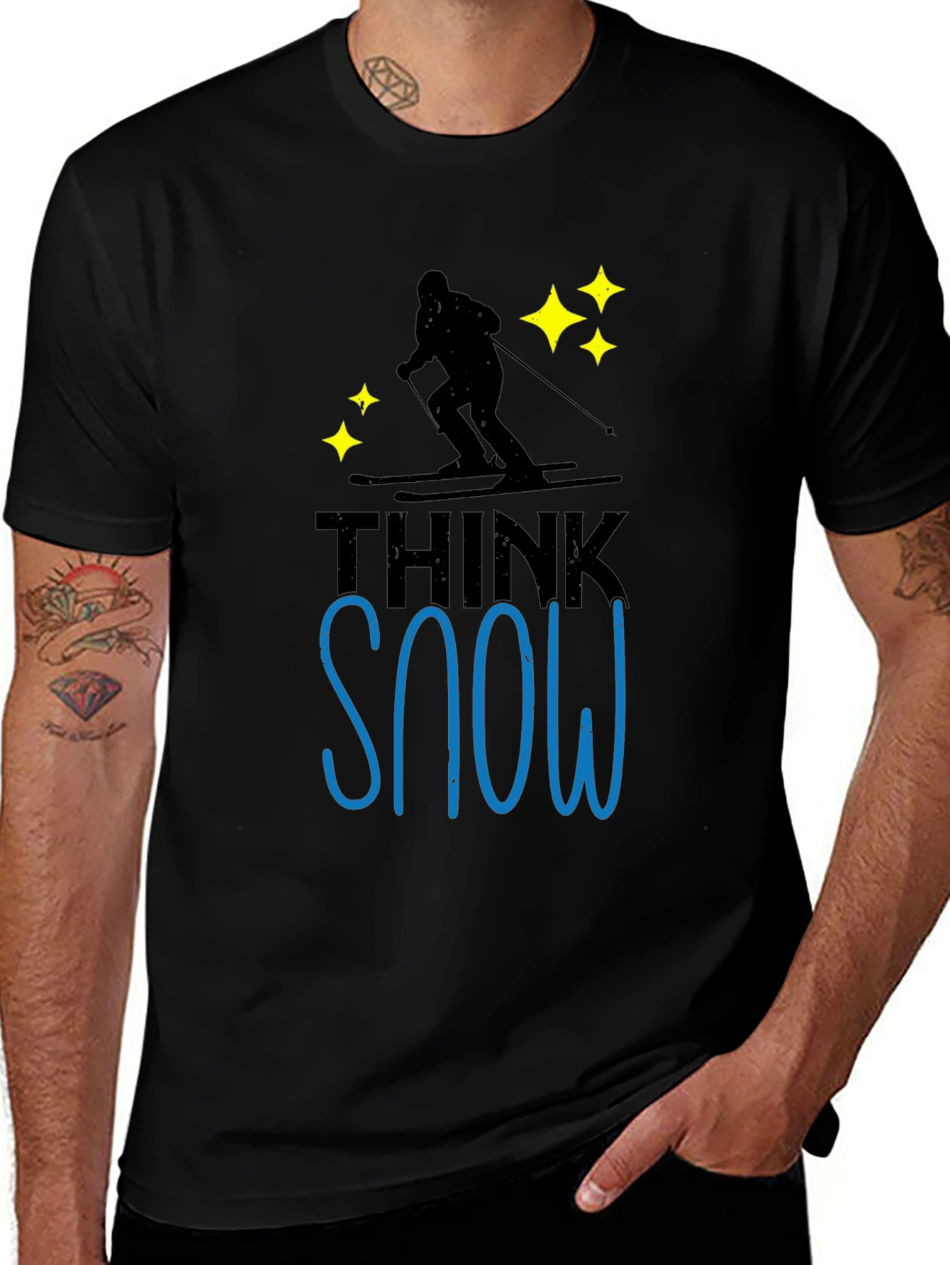Think Snow Black T-Shirt Skiing Winter
