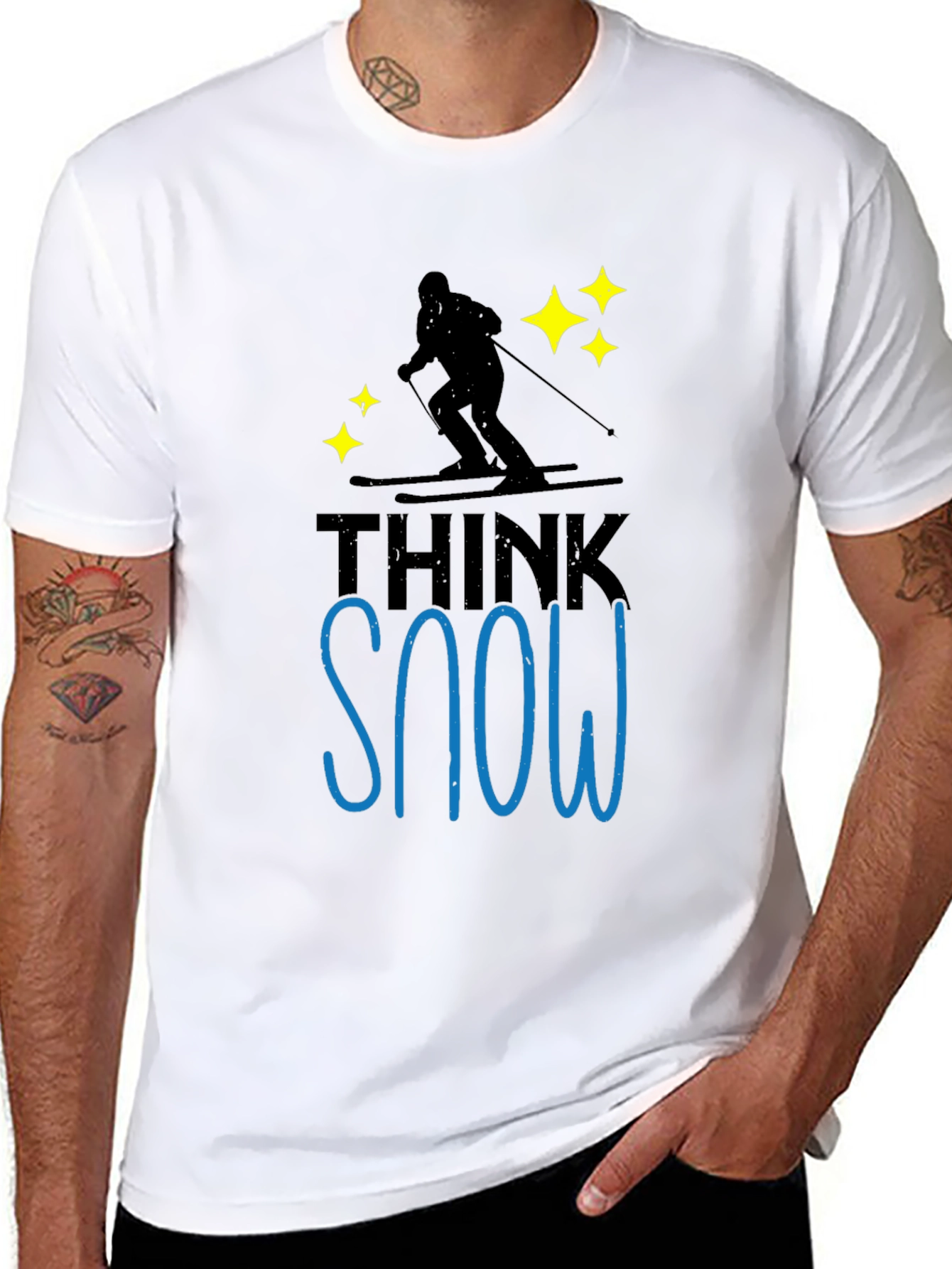 Think Snow Black T-Shirt Skiing Winter