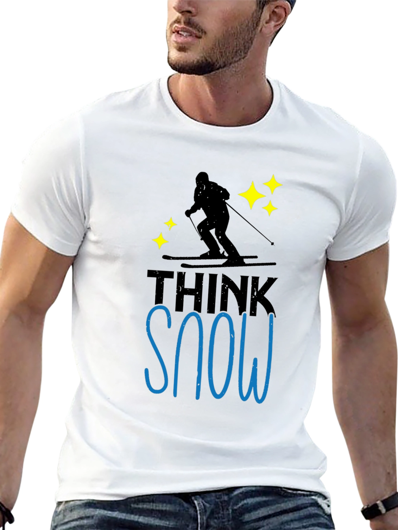 Think Snow Black T-Shirt Skiing Winter