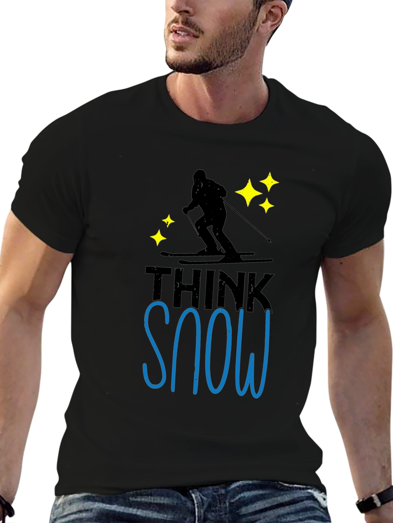 Think Snow Black T-Shirt Skiing Winter