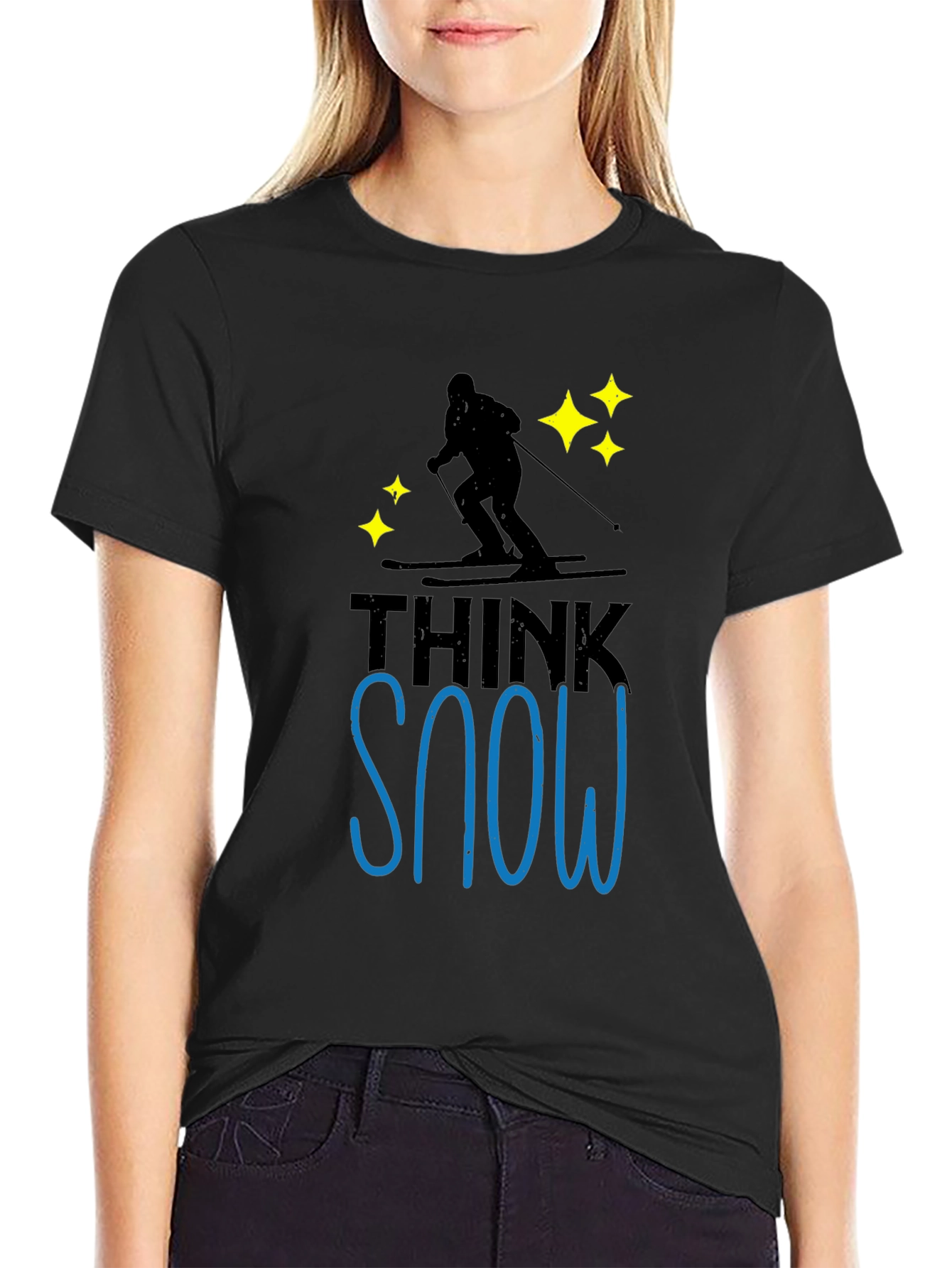 Think Snow Black T-Shirt Skiing Winter