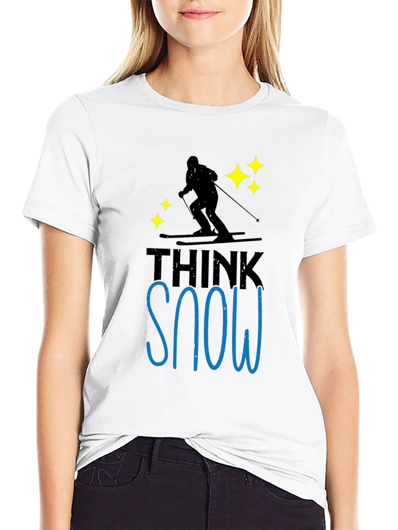 Think Snow Black T-Shirt Skiing Winter