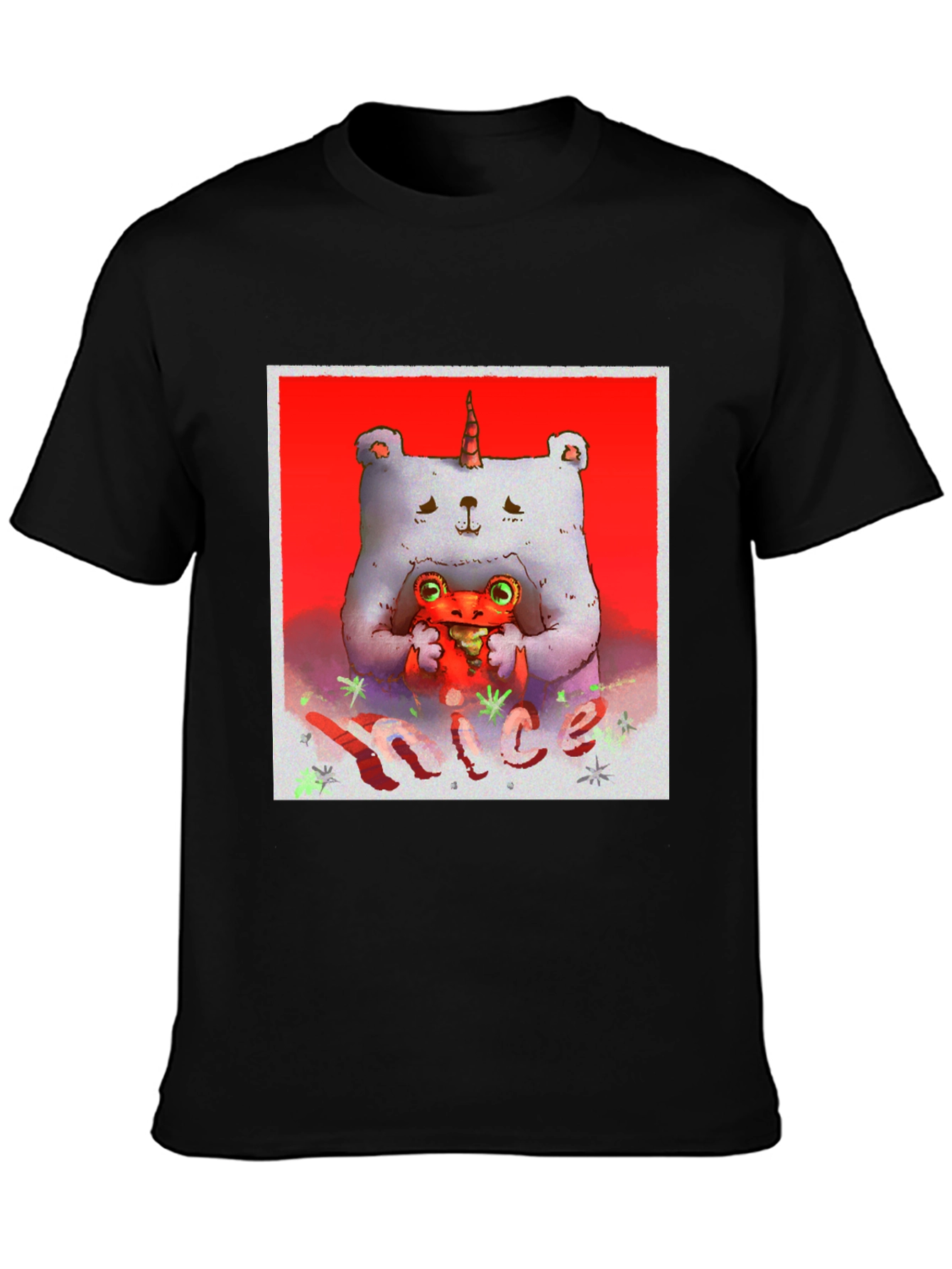 Unicorn Bear Hugging Creature Black Tee