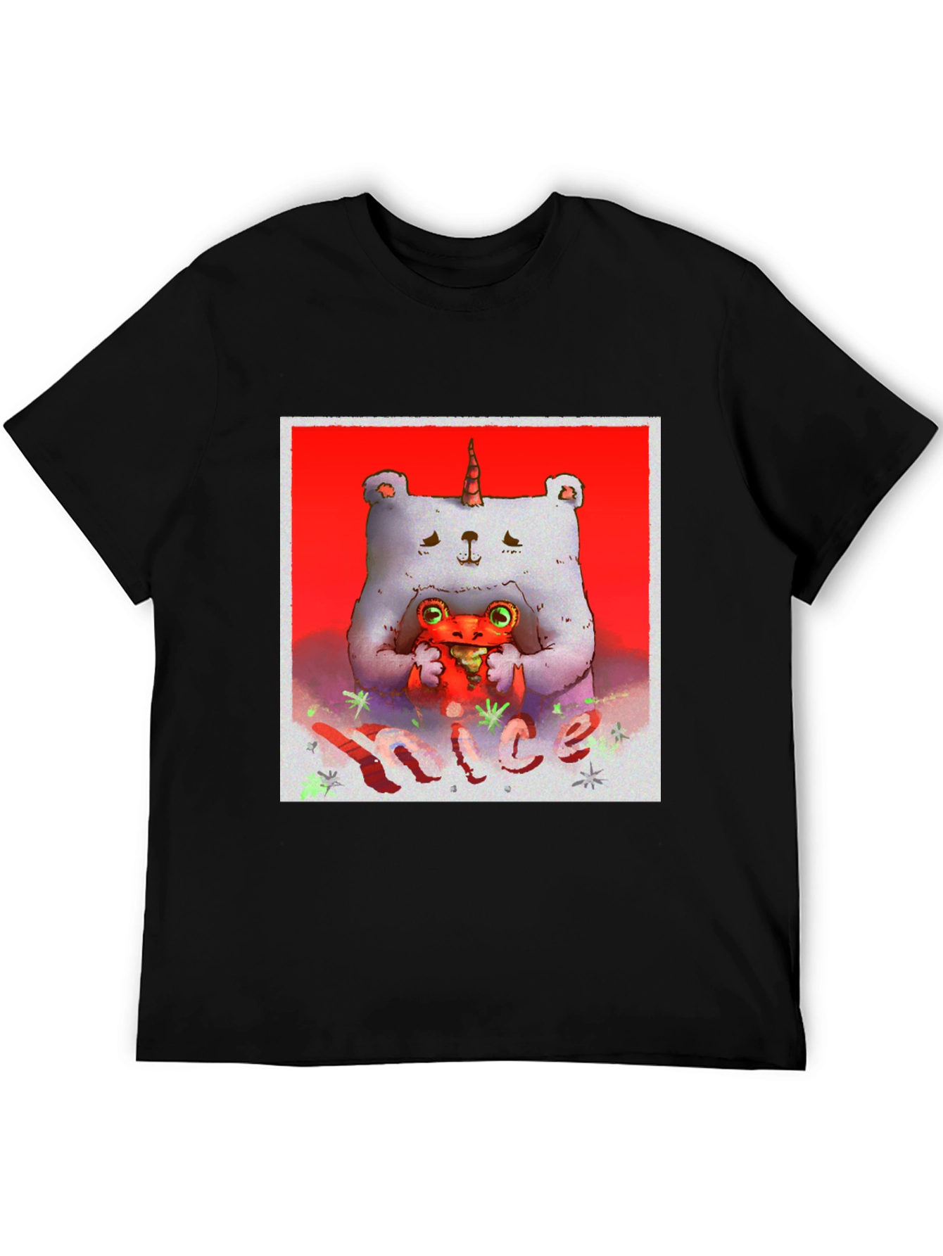 Unicorn Bear Hugging Creature Black Tee