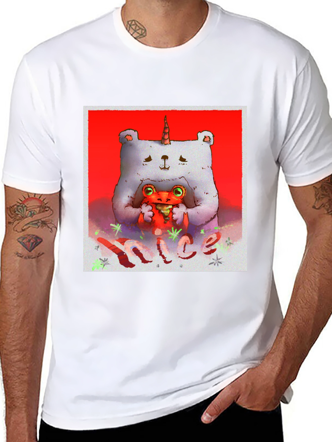 Unicorn Bear Hugging Creature Black Tee