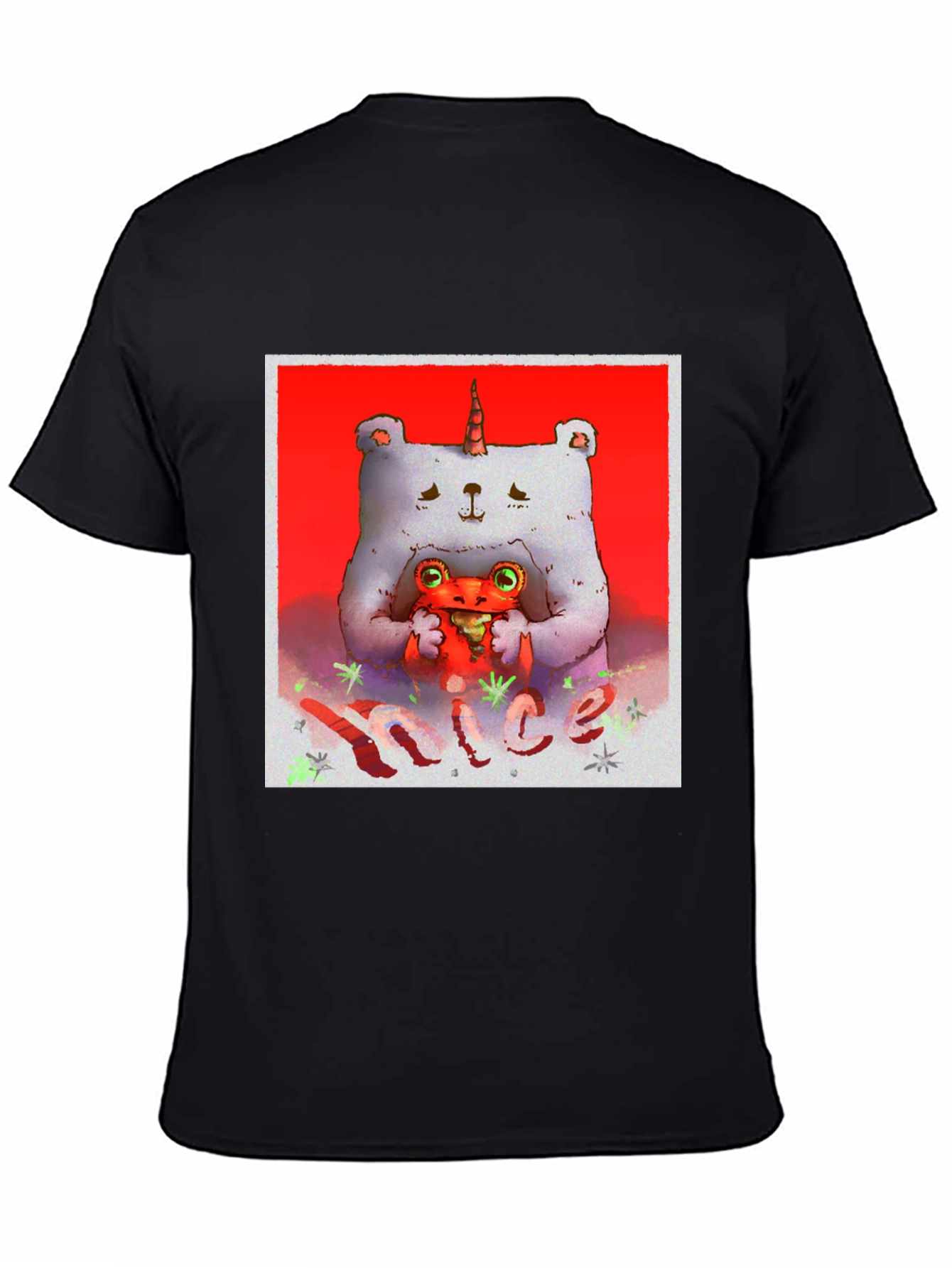 Unicorn Bear Hugging Creature Black Tee