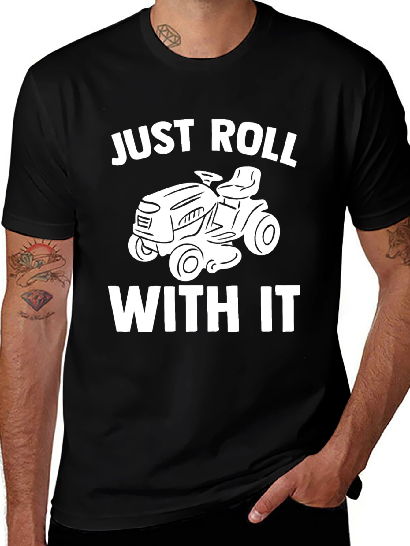 Just Roll With It Funny Lawn Mower Graphic Tee