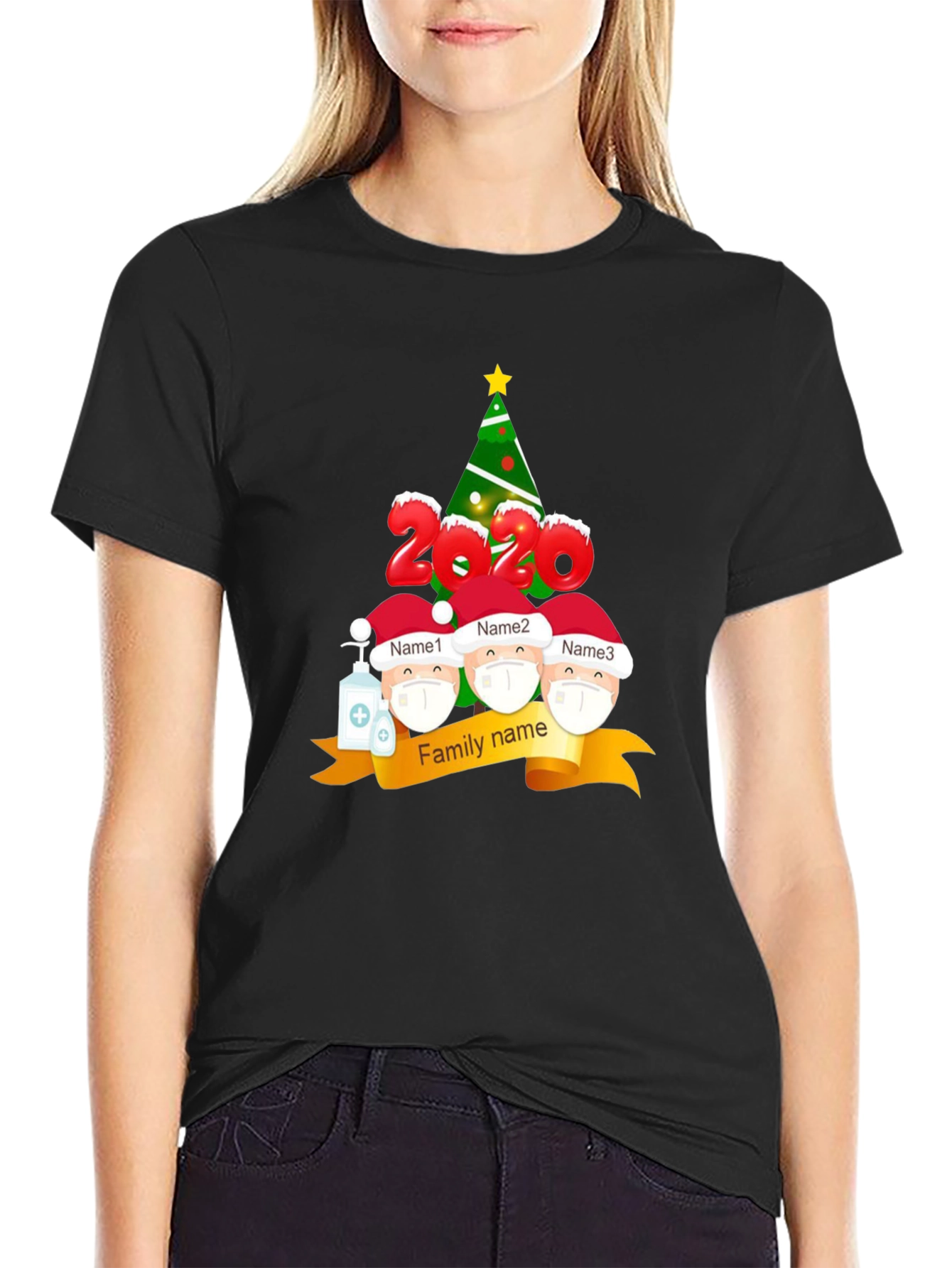 2020 Family Christmas T-Shirt Masked Characters