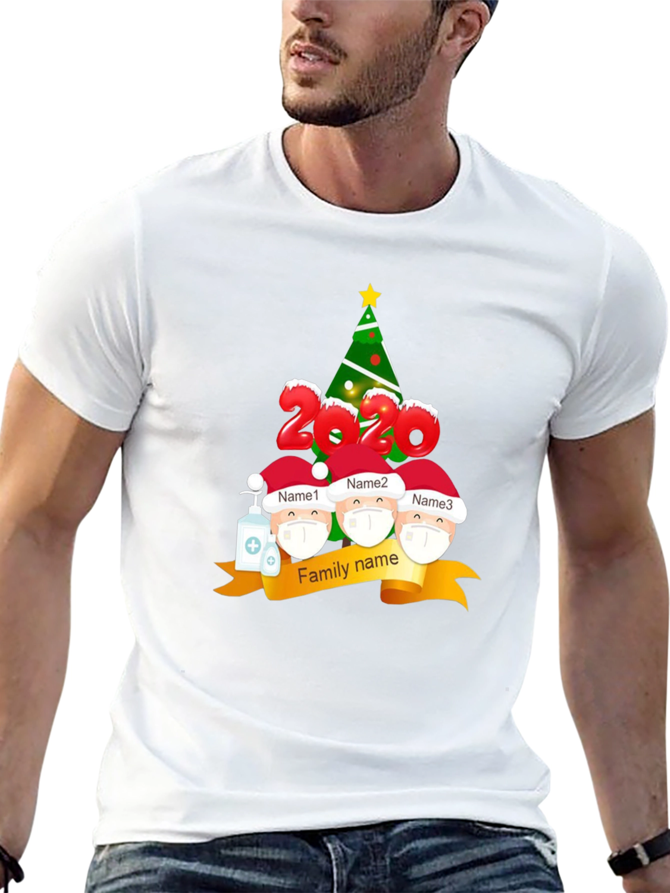2020 Family Christmas T-Shirt Masked Characters
