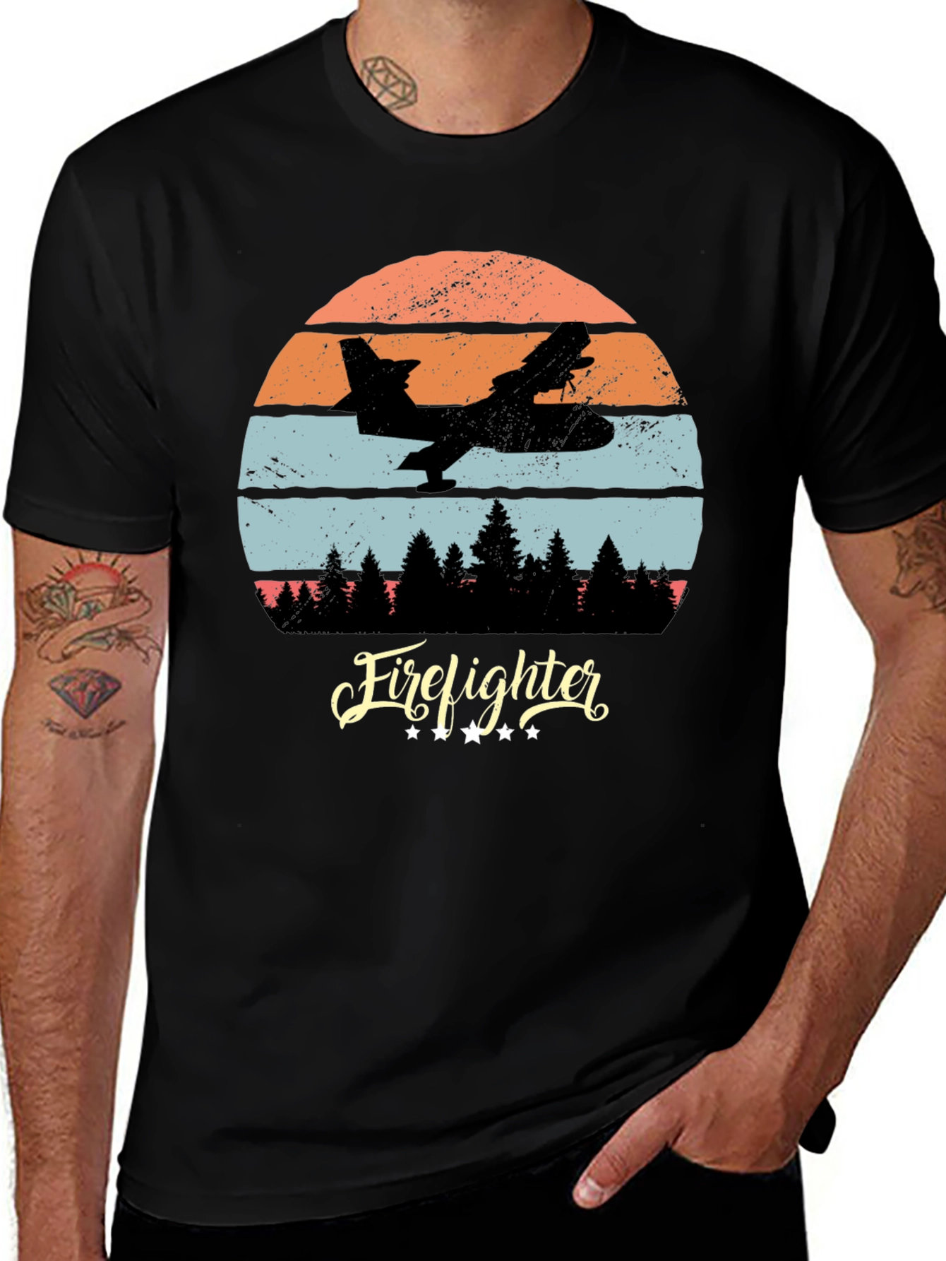 Firefighter Plane Retro T-Shirt