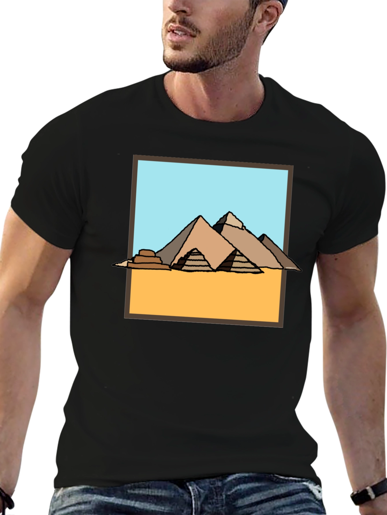 Egyptian Pyramid Graphic Tee - Black Cotton T-Shirt