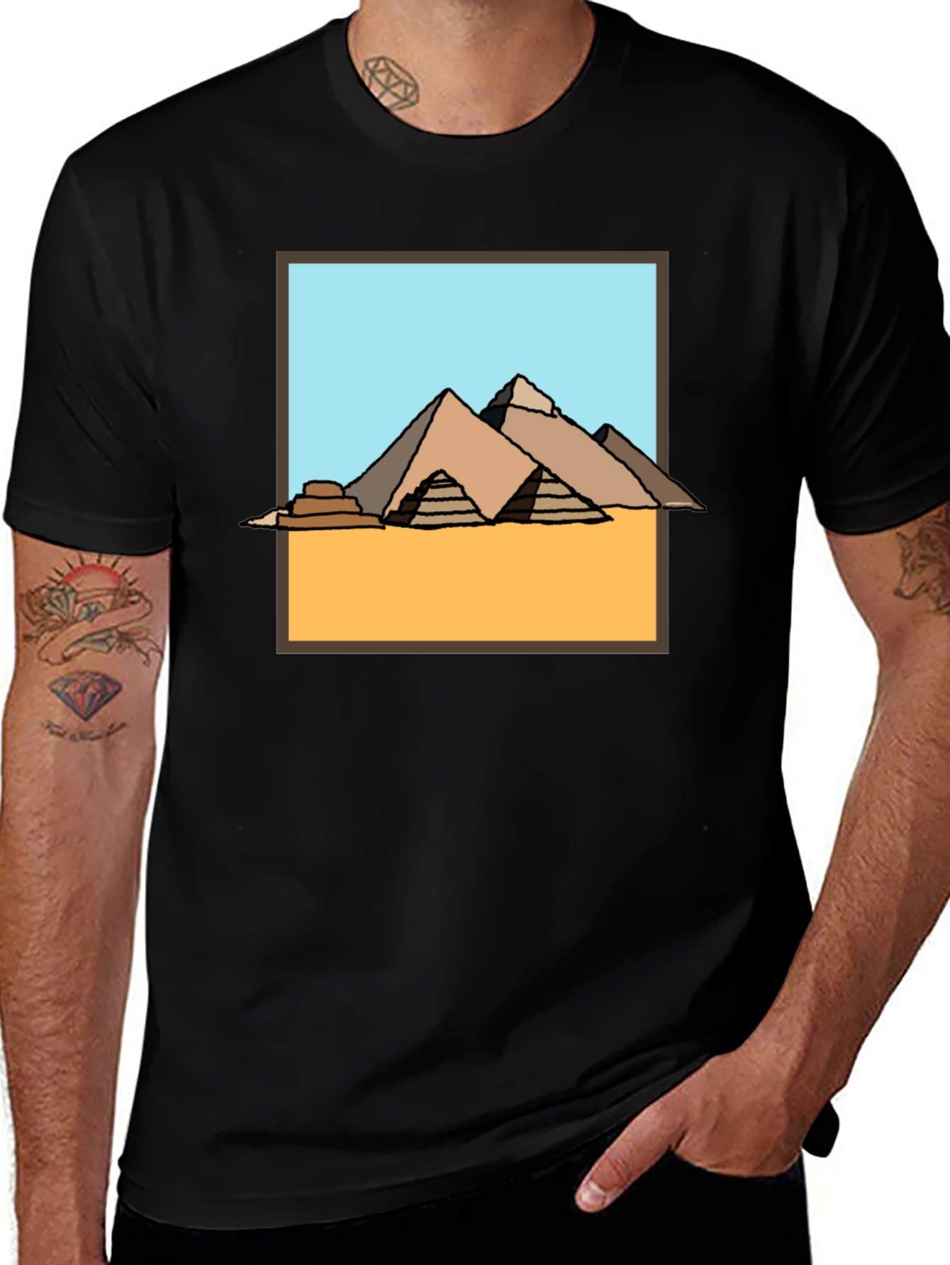 Egyptian Pyramid Graphic Tee - Black Cotton T-Shirt