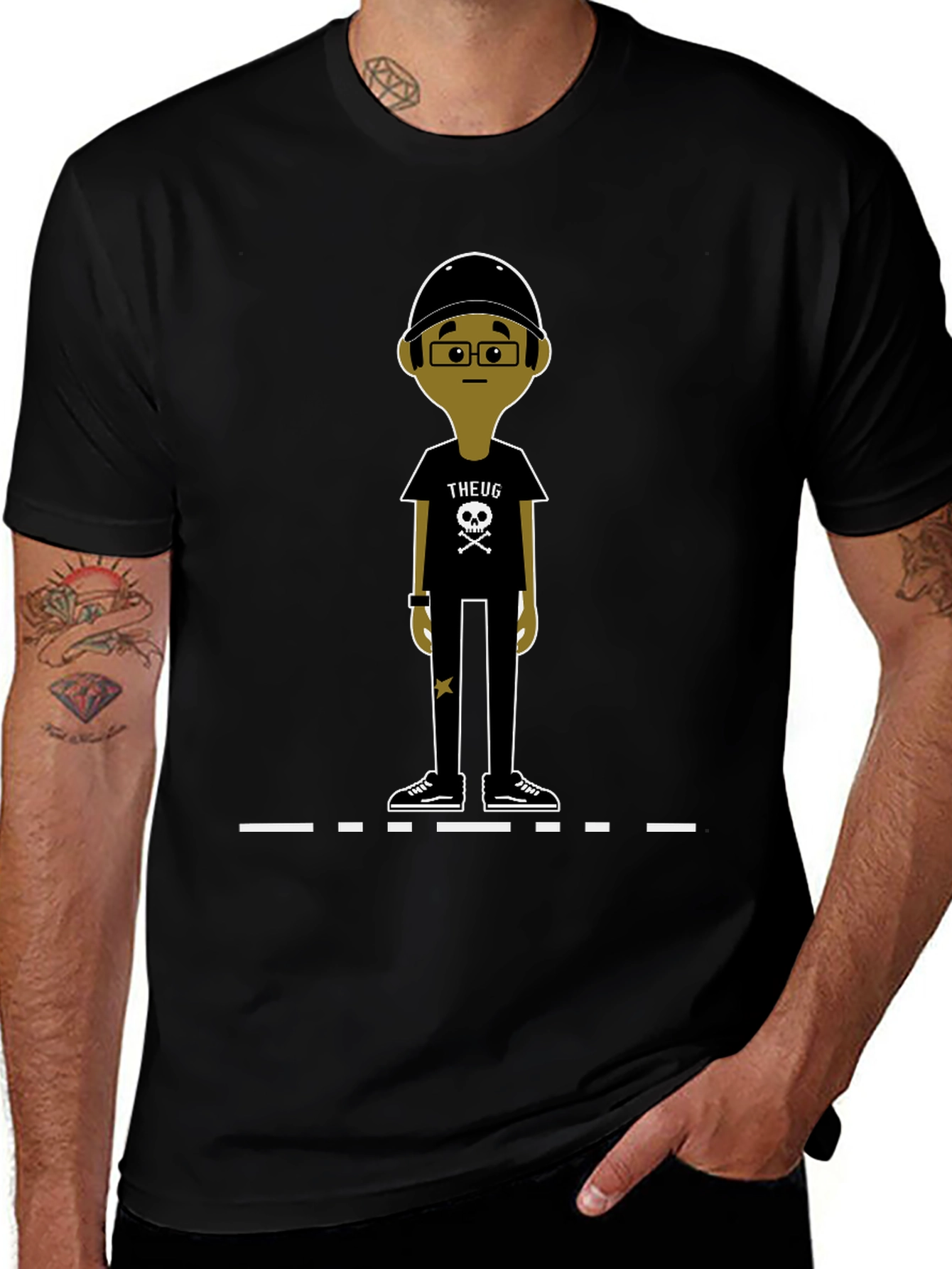 Unique Cartoon Character Graphic Black T-Shirt
