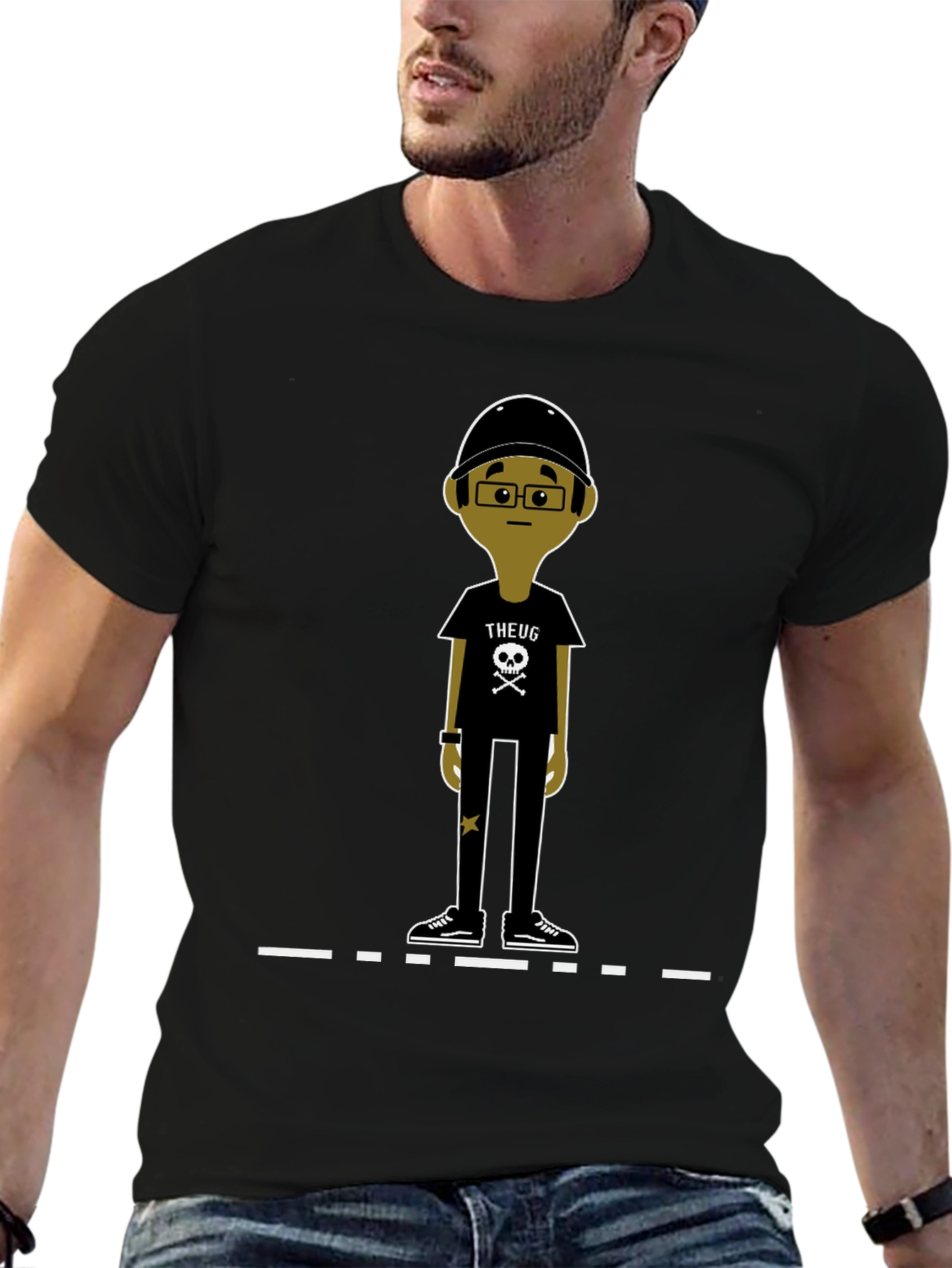 Unique Cartoon Character Graphic Black T-Shirt
