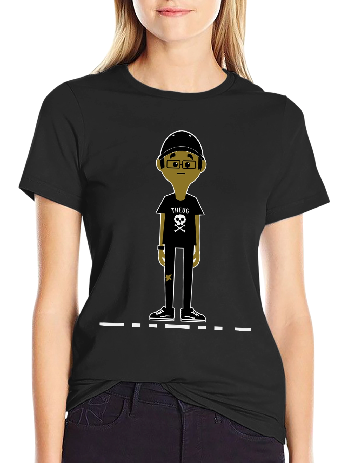 Unique Cartoon Character Graphic Black T-Shirt