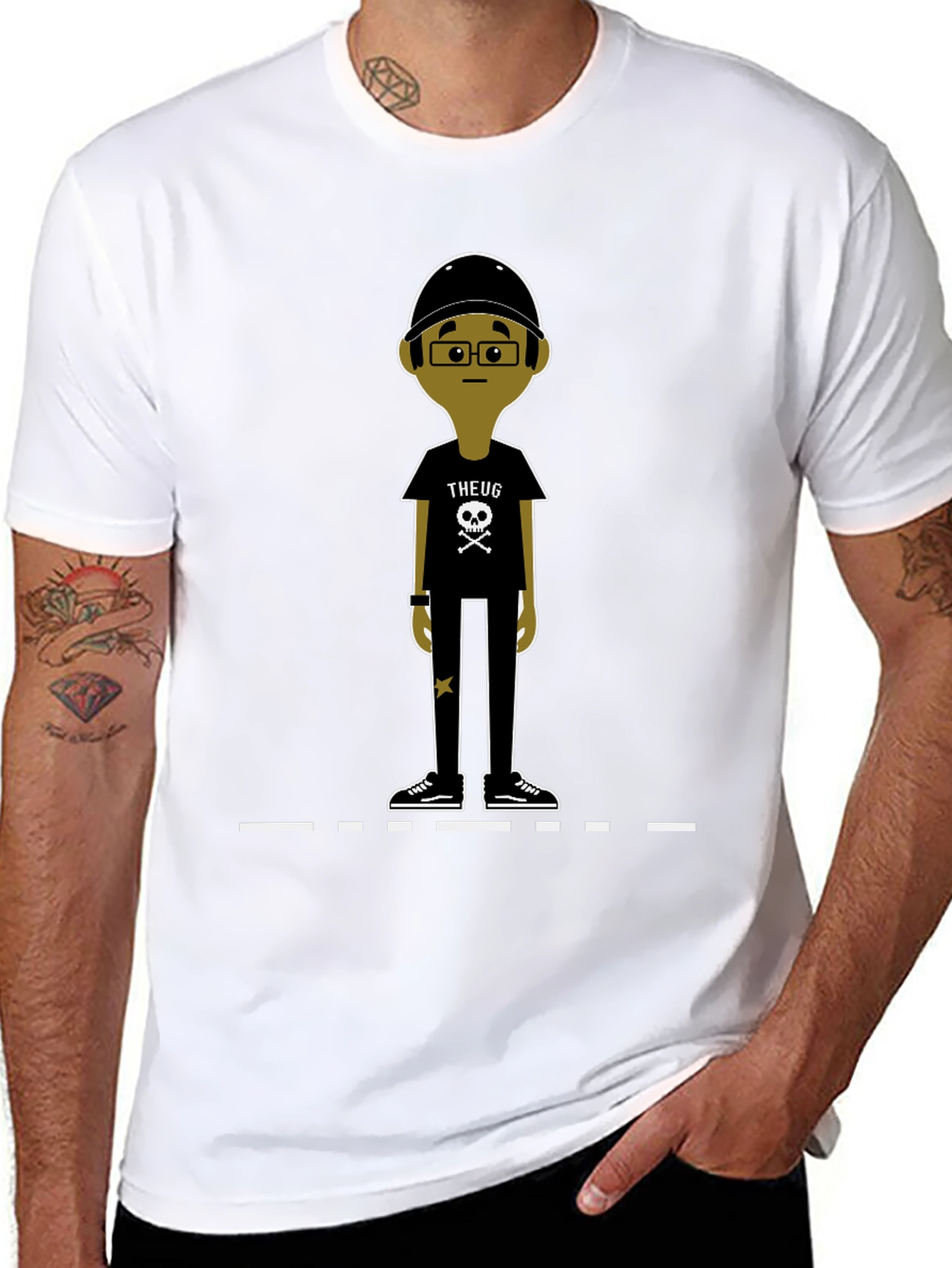 Unique Cartoon Character Graphic Black T-Shirt