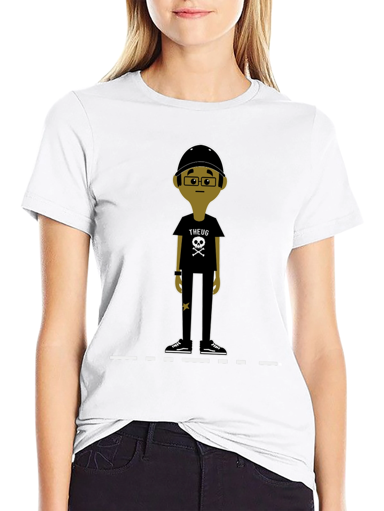 Unique Cartoon Character Graphic Black T-Shirt