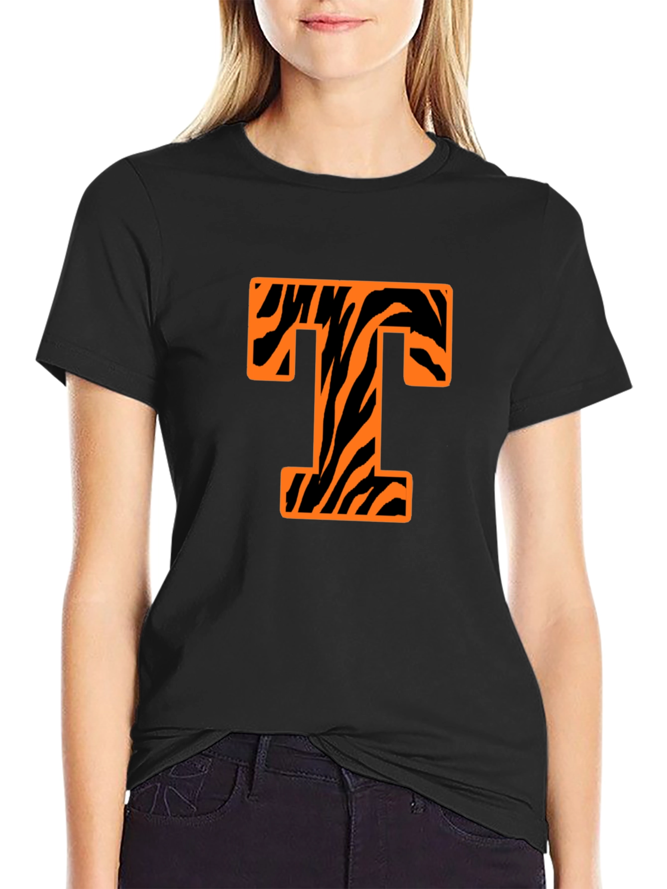 Bold T Tiger Stripe Graphic Tee - Black