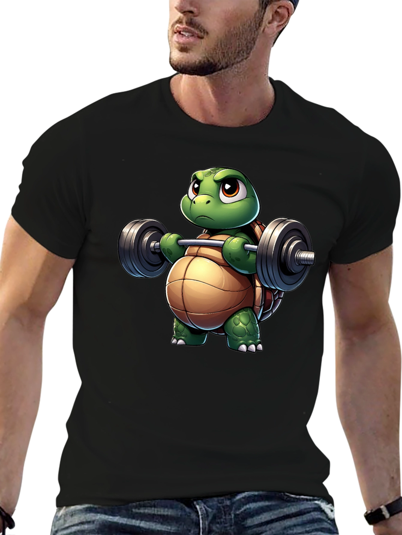Turtle Lifting Weights Black T-Shirt