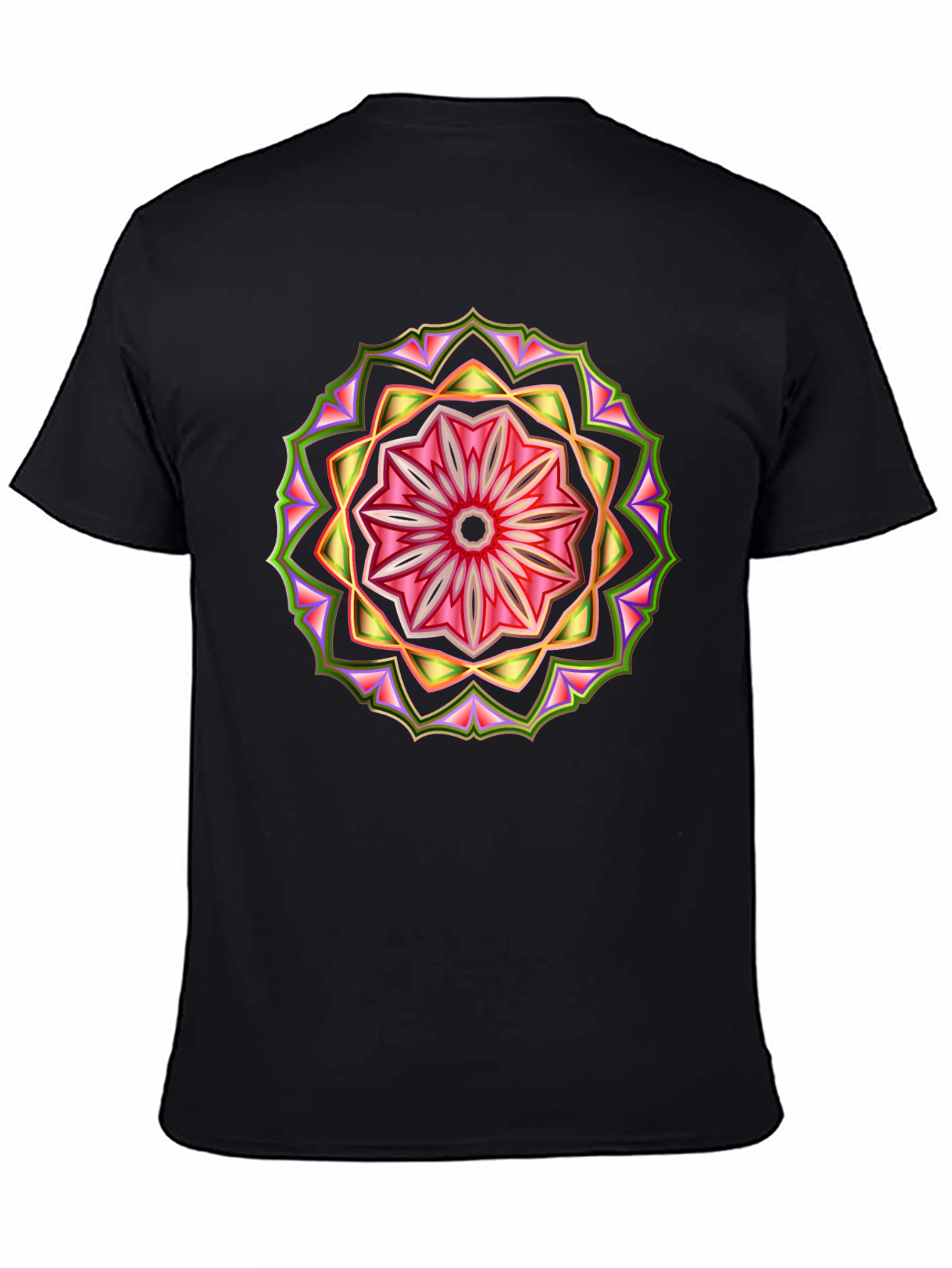 Geometric Mandala Print Black T-Shirt
