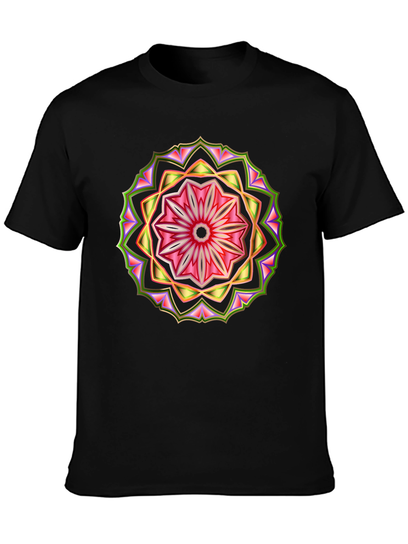 Geometric Mandala Print Black T-Shirt
