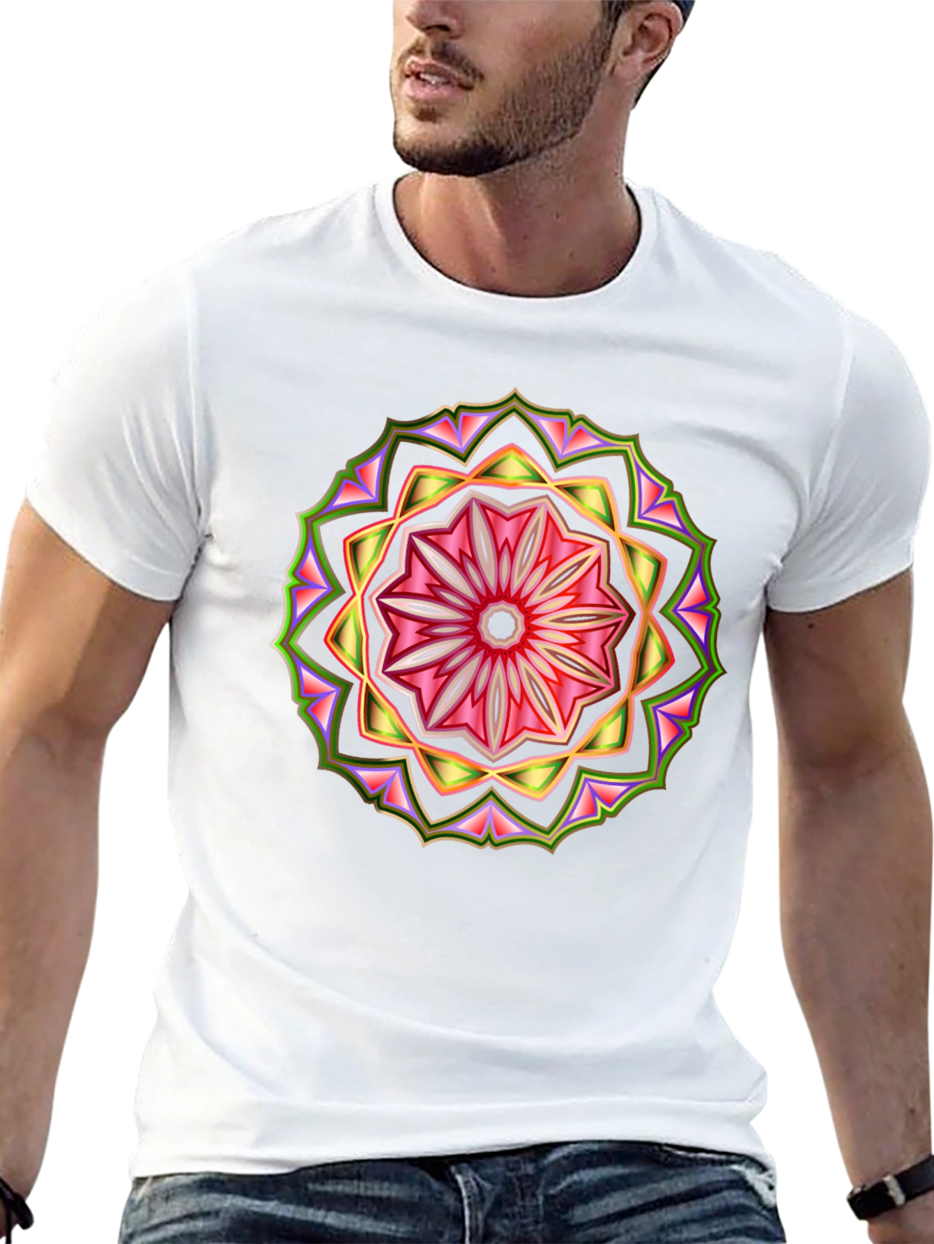 Geometric Mandala Print Black T-Shirt