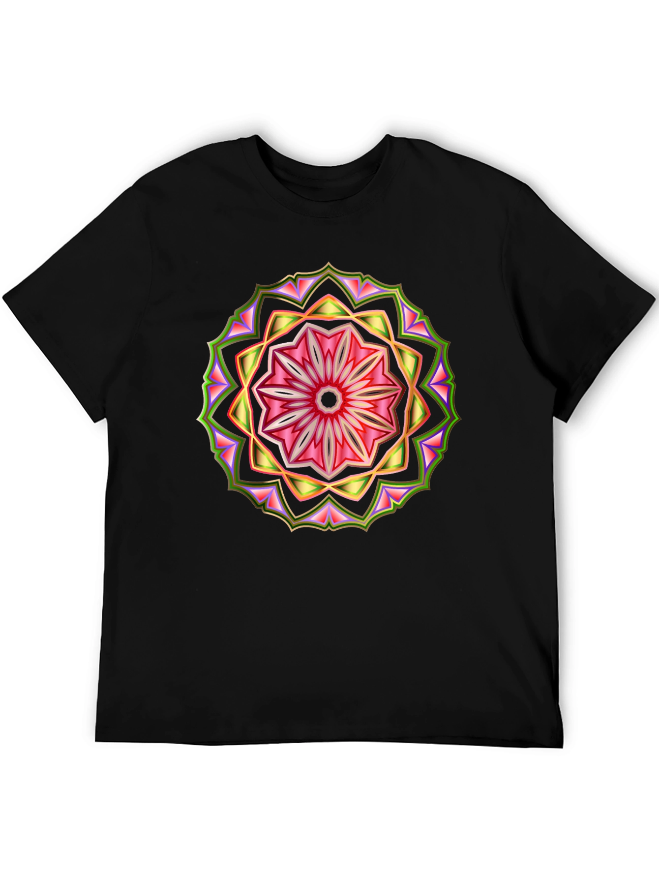 Geometric Mandala Print Black T-Shirt