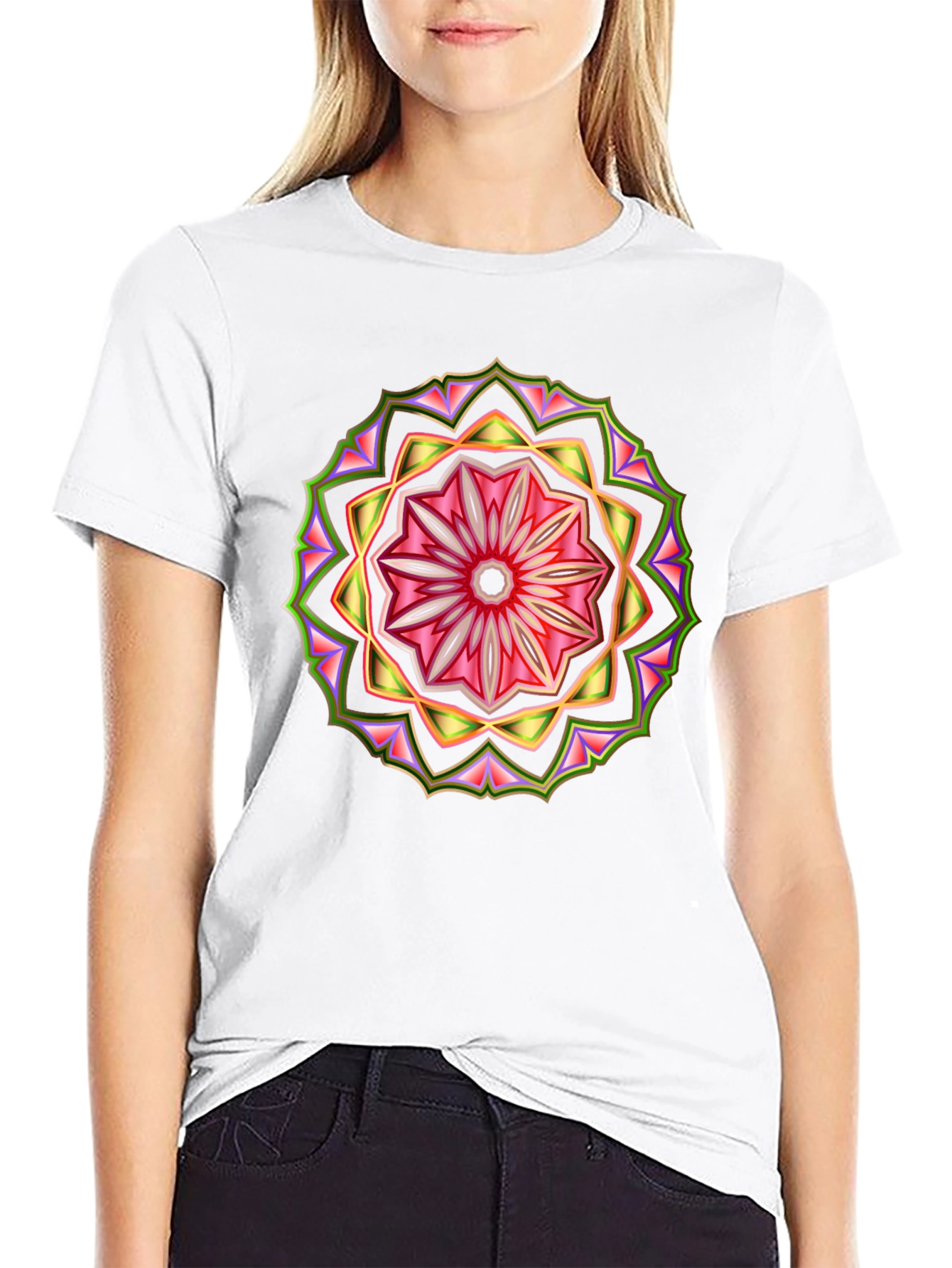Geometric Mandala Print Black T-Shirt