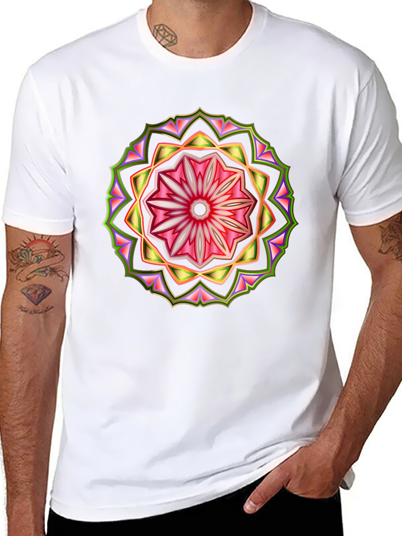 Geometric Mandala Print Black T-Shirt