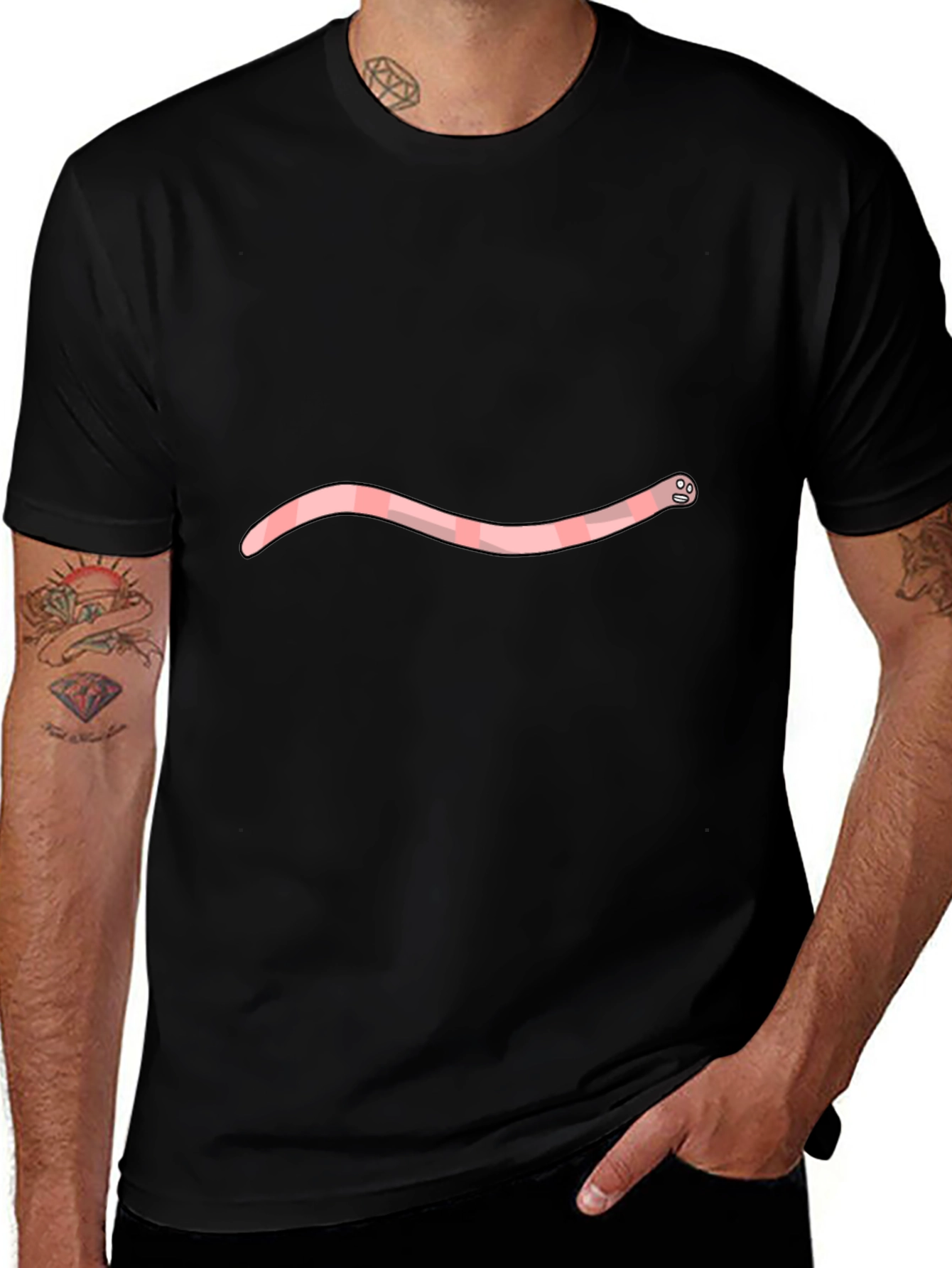 Novelty Earthworm Tee - Black Cotton Blend T-Shirt