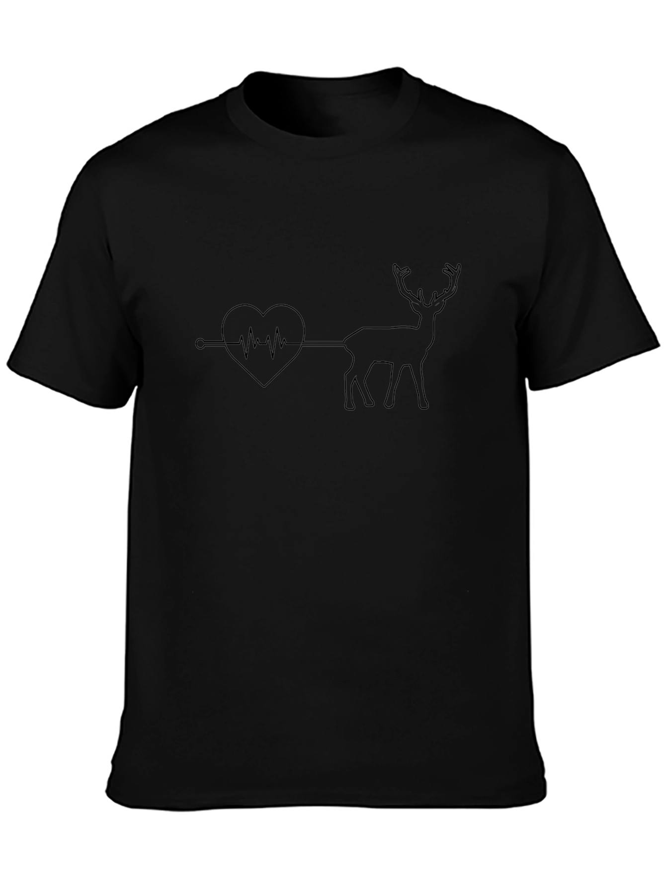 Heartbeat Deer Graphic Tee - Black Cotton T-Shirt