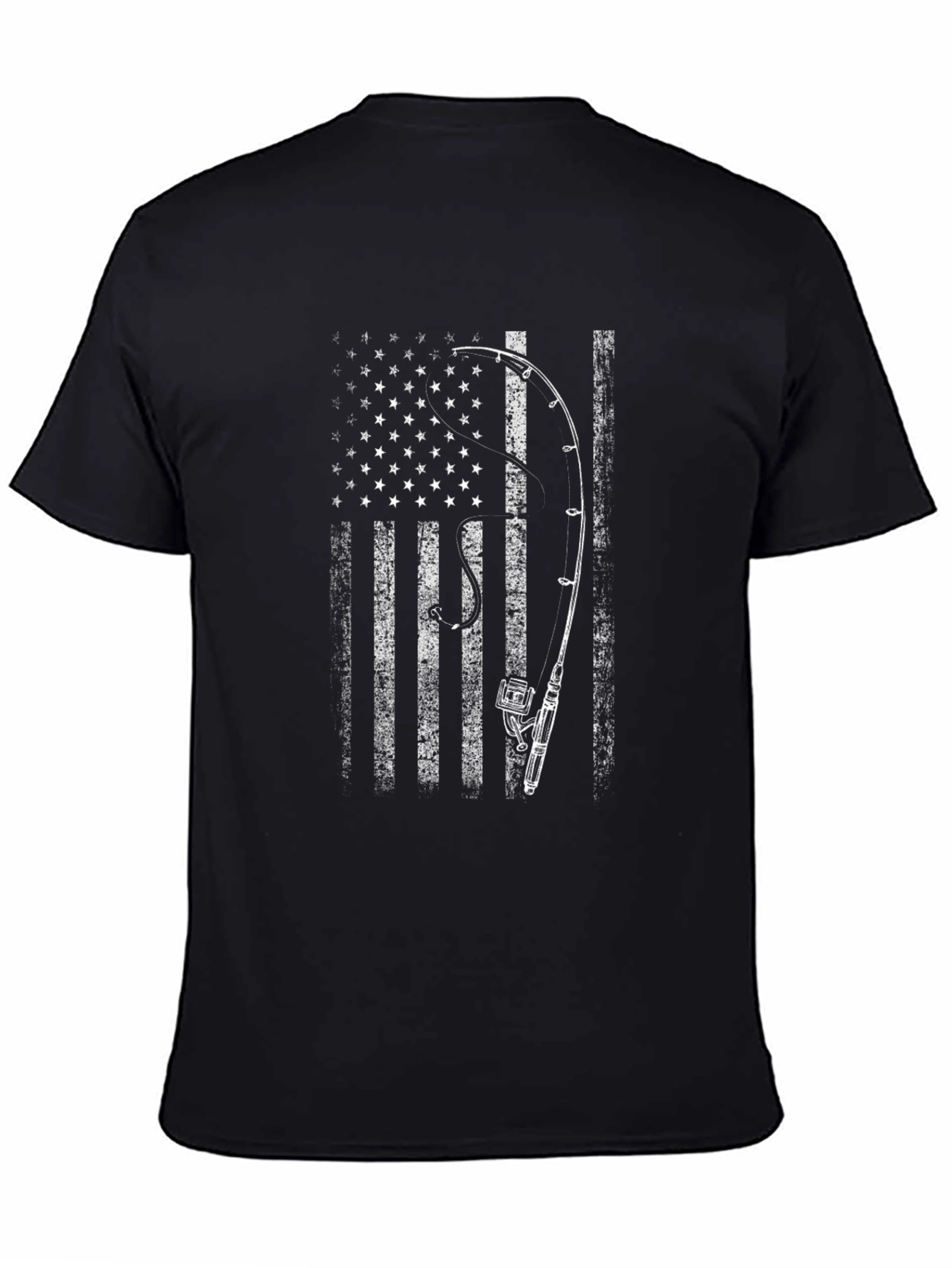 American Flag Fishing Rod T-Shirt - Patriotic Angler Tee