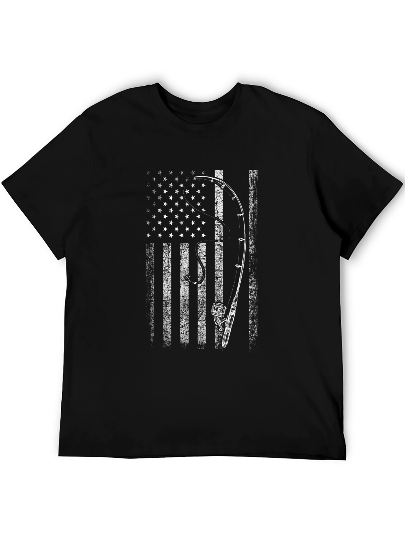 American Flag Fishing Rod T-Shirt - Patriotic Angler Tee